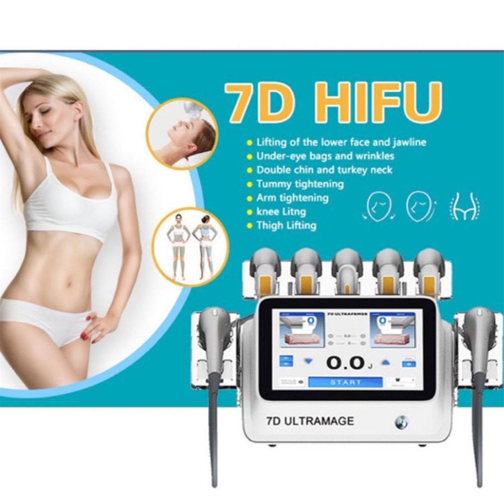 7d Hifu Wielofunkcyjne Urządzenie do Pielęgnacji Skóry, Przeciwzmarszczkowe Urządzenie Hifu Beauty do Liftingu Twarzy, Napinania Skóry, Odmładzania Skóry (1.5, 2.0, 3.0, 4.5, 6.0, 9.0, 13mm)