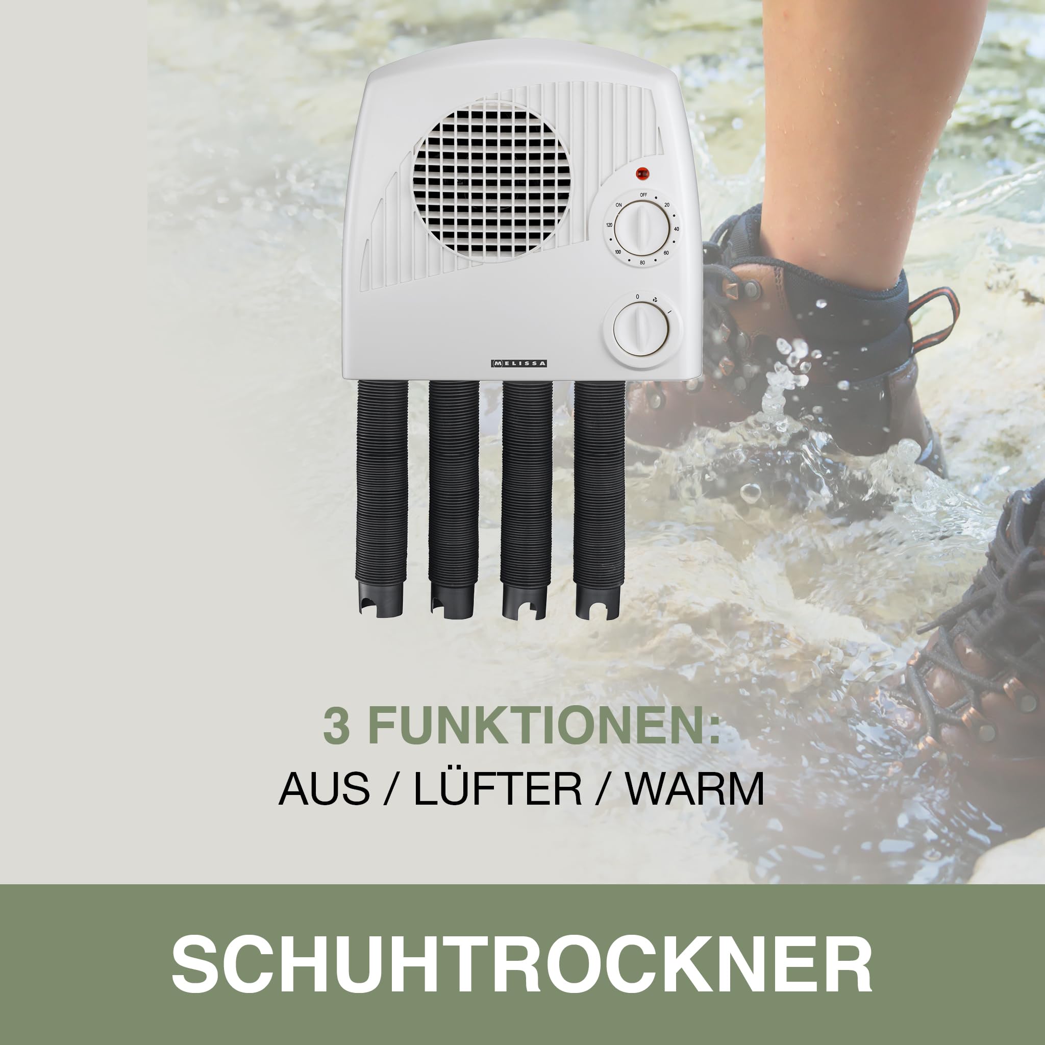 Melissa 16540012 Schuhtrockner elektrisch - Schuh- und Stiefelwärmer - Heizung mit Gebläse und Zeitschaltuhr - für 2 Paar Schuhe/Handschuhe - Weiß, Hell