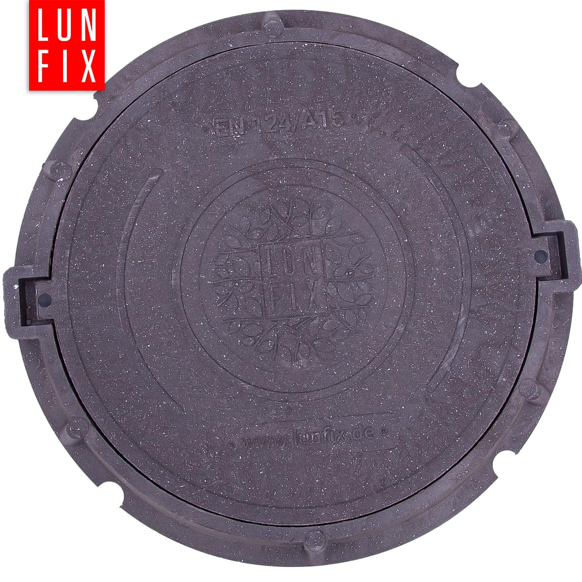 Chiusino pozzetto DN600 A15 grafite con telaio, copertura pozzetto giardino in polimero-sabbia e plastica, coperchio rotondo 600 mm resistente 1,5 t per drenaggio acqua, tappo canale, Lun Fix