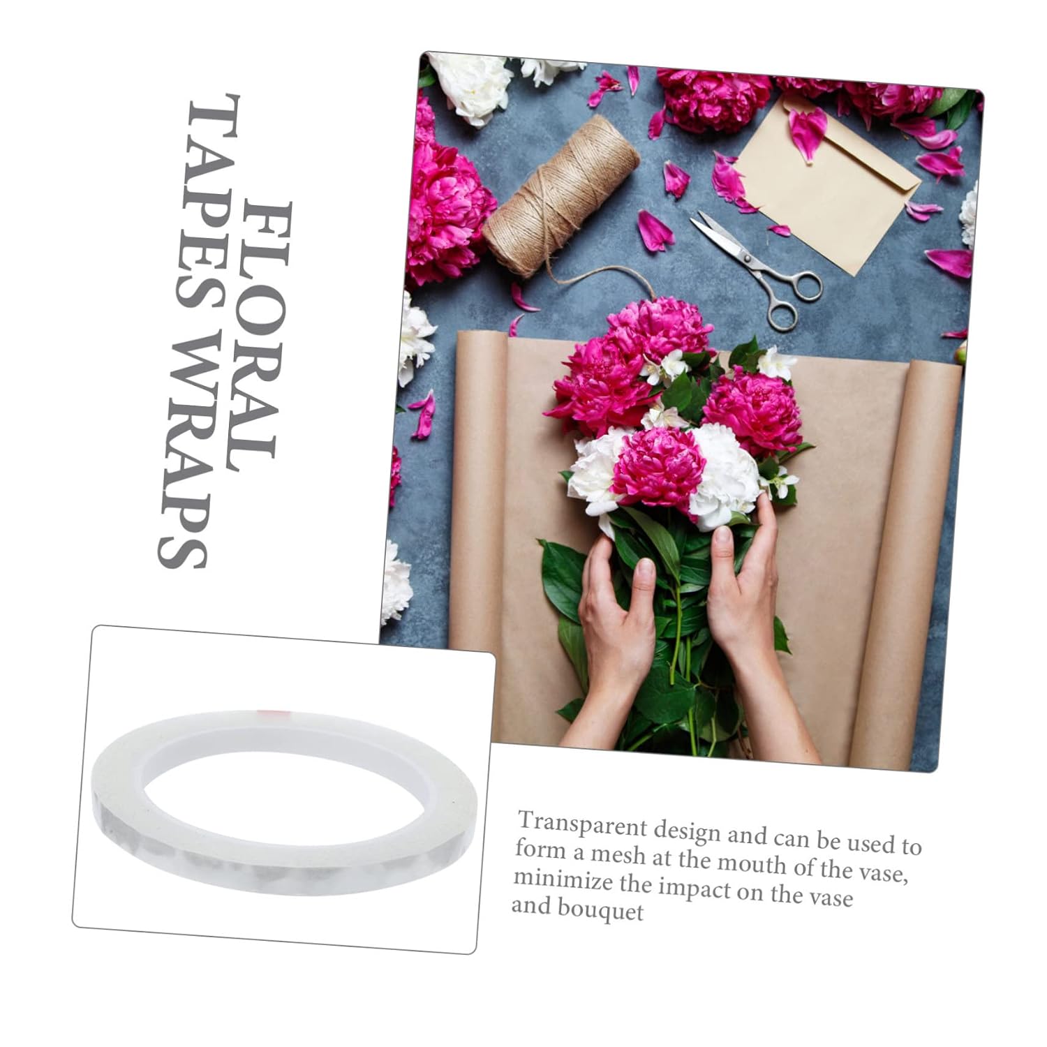 6Rolls Transparent Floral Tapes Flower Stem Wrapping Tape for Bouquet Arranging and DIY Craft Projects for Florists and Packaging