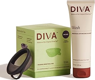 DIVA Disc & DIVA Wash Combo Pack - Comfortable, Reusable Menstrual Disc with Leakproof Shield - Period Disc for Up to 12 Hours of Continuous Wear - Wash for Period Disc - Disc Size Fits Most