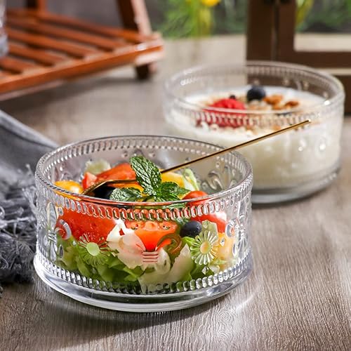 Miniatura 4 de Tazón de vidrio de 4 cuencos para helado, cuenco de vidrio de 15.5 onzas para servir postre con cuchara dorada para postre, helado, cereales, pudín