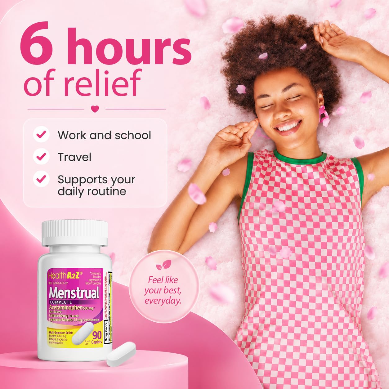 HealthA2Z® Menstrual Complete Pain Relief Tablets | Relieves Cramps, Bloating, Fatigue, Backache & Headache (90 Counts) — Amazon image 4