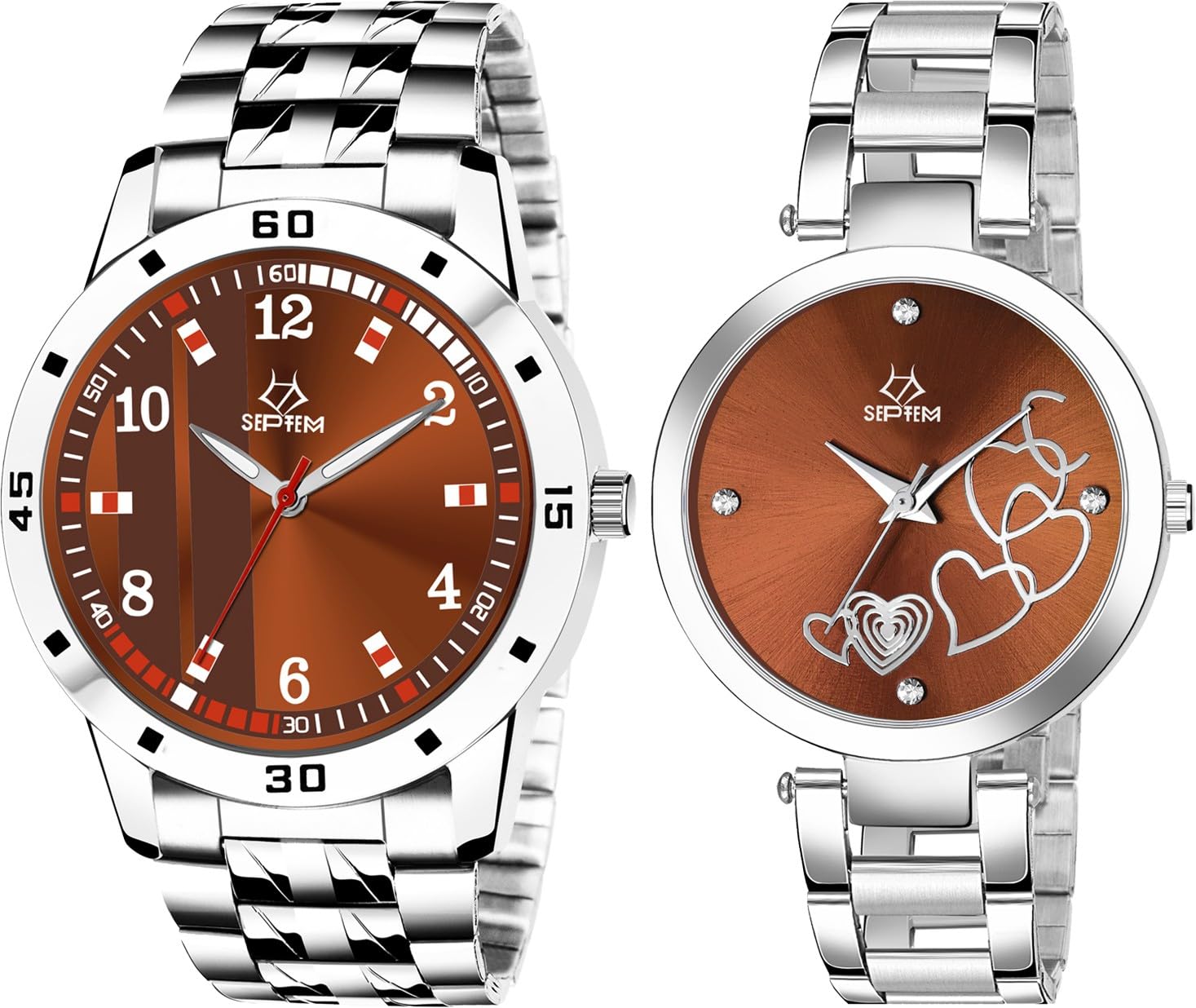 Septem Stylish Brown Couple Wear Combo Analog Wrist Watch for Unisex (B0CRB7NYHQ) Amazon Price History, Amazon Price Tracker