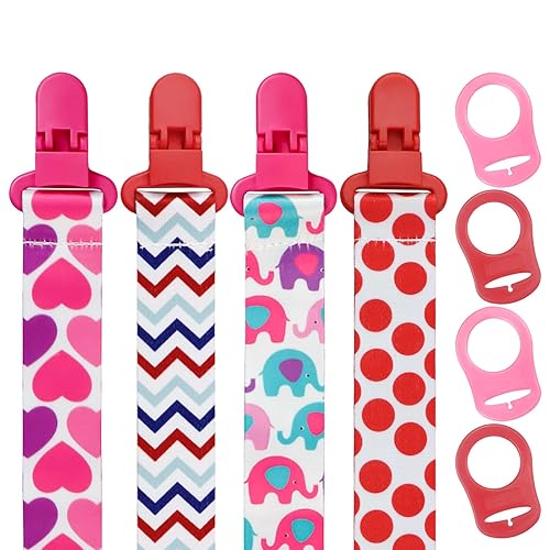 Clips bohemios para chupete para niñas, paquete de 4 correas para chupete con adaptadores para niñas, soporte para chupete, clips Binky para bebés,