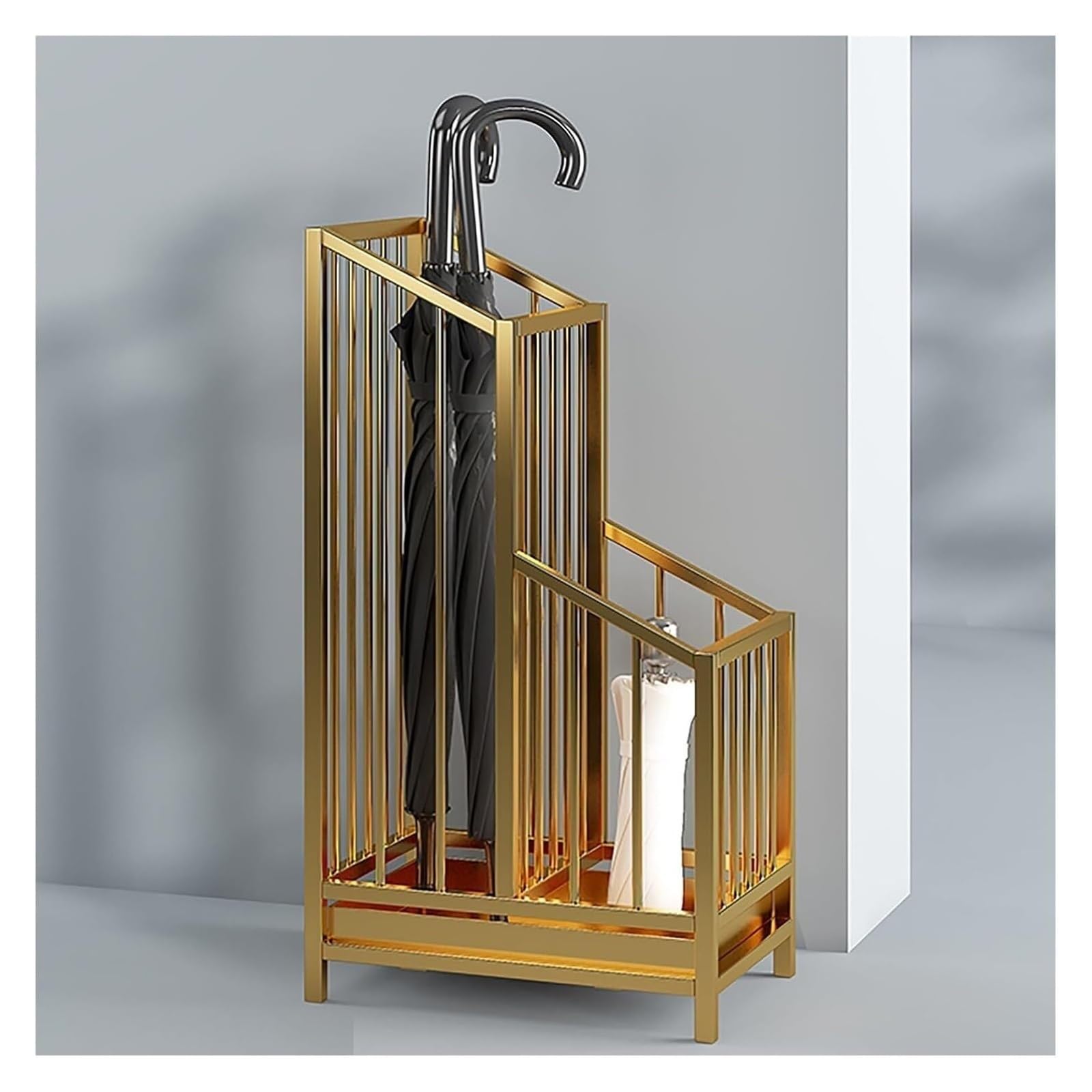 FCXWEVR Metal Umbrella Stand Rack with Drip Tray Freestanding Entryway Hallway Office & Home for Walking Sticks & Canes Modern Gold Holder