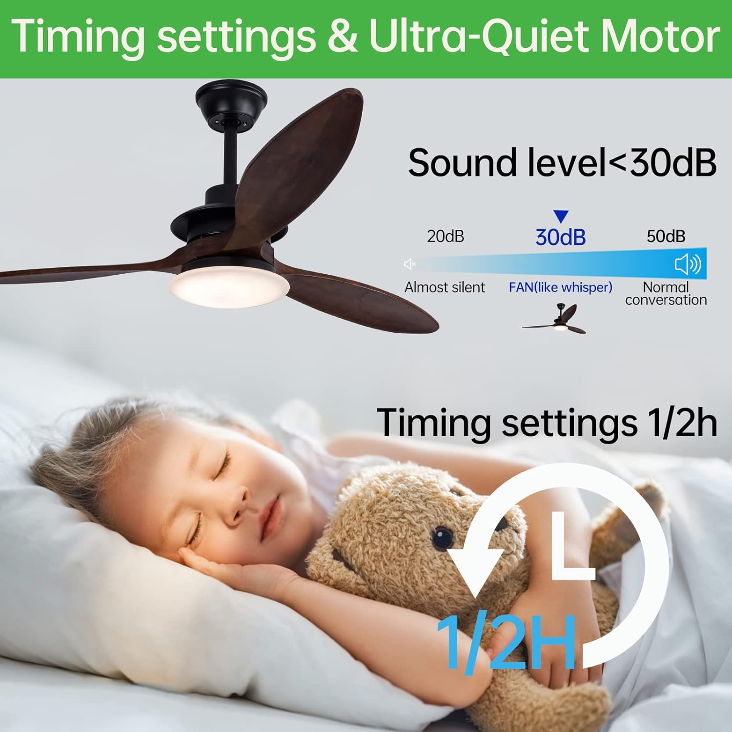 YUEGOO Ceiling Fans with Lamps,Ceiling Fan with Light and Remote Control 3 Colour Light 6 Wind Speed Adjustable for Bedroom Living Room Reversible Winter and Summer Function/Black/a