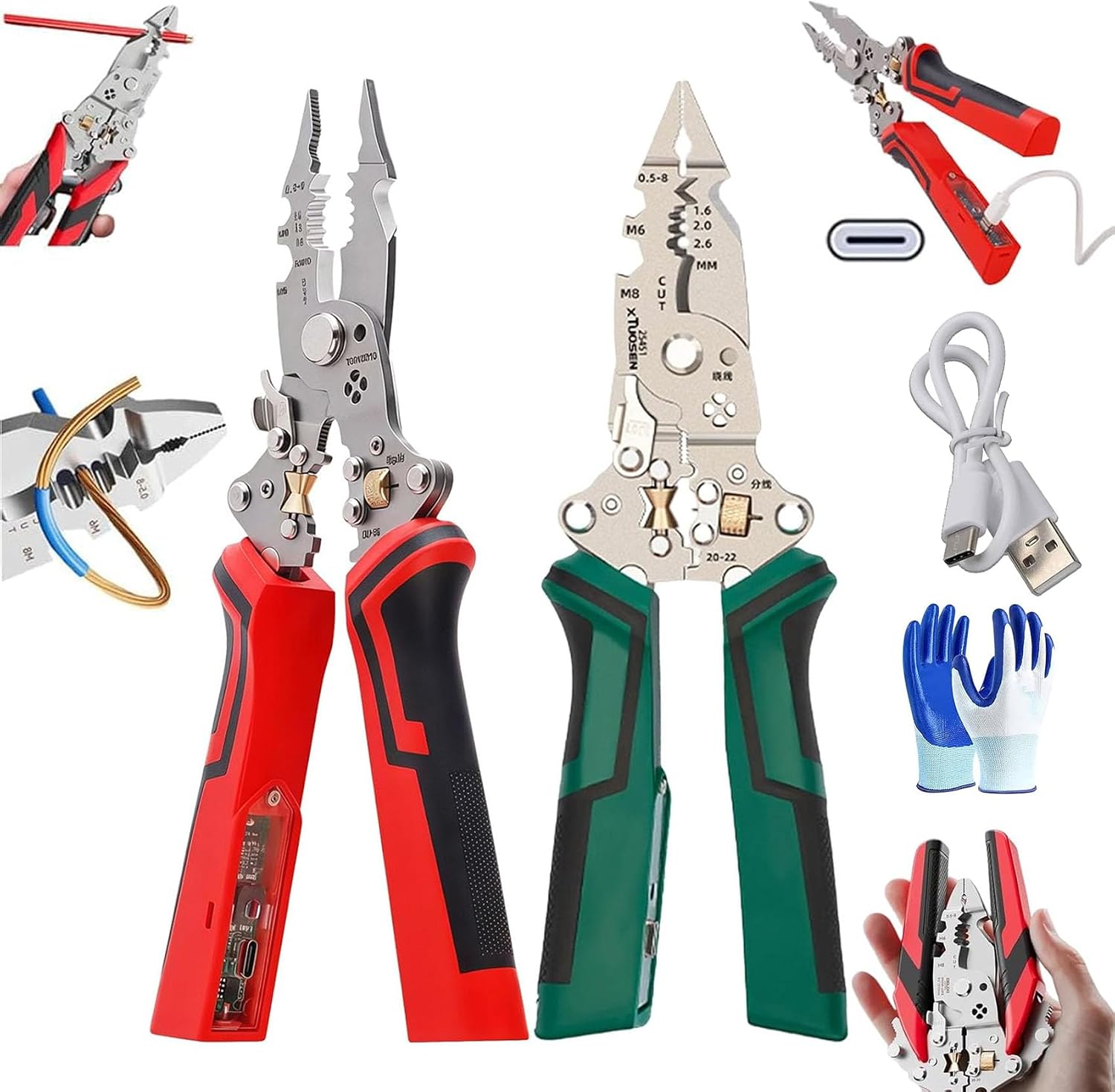 16 in 1 Wire Stripper Twister with Voltage Tester for Cutting and Pulling Wires, Cable Scissors, 12v to 250v, Audible and Flashing LED Alarms for Electrical Repair & DIY Household Use (Mix)
