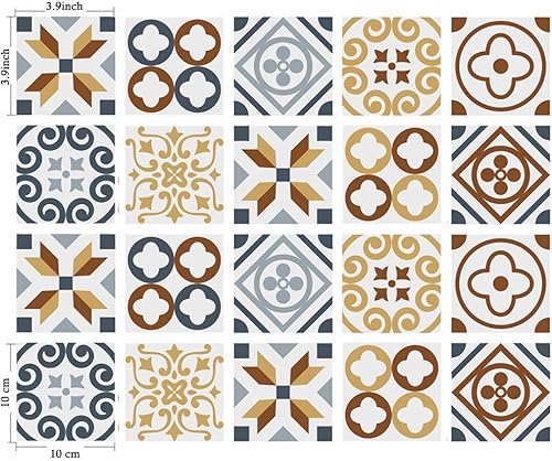 Miniatura 2 de Juego de adhesivos de Poromoro para baldosa estilo azulejo español o portugués, protegen contra salpicaduras, se desprenden y se adhieren, juego de