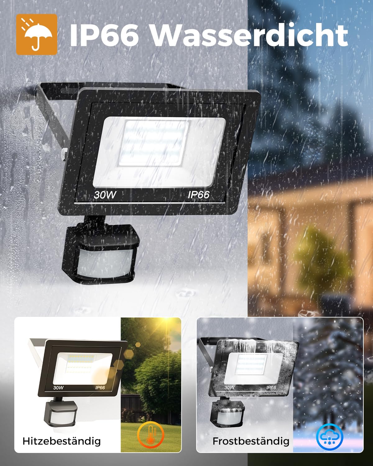 vighep Proyector LED con Sensor de Movimiento Exterior, 30W Superbrillante Foco LED con Mando a Distancia, IP66 Impermeable, Luz Externa 6500K Blanco Frío para Jardín Garaje Patio Pared - 2 Unidades