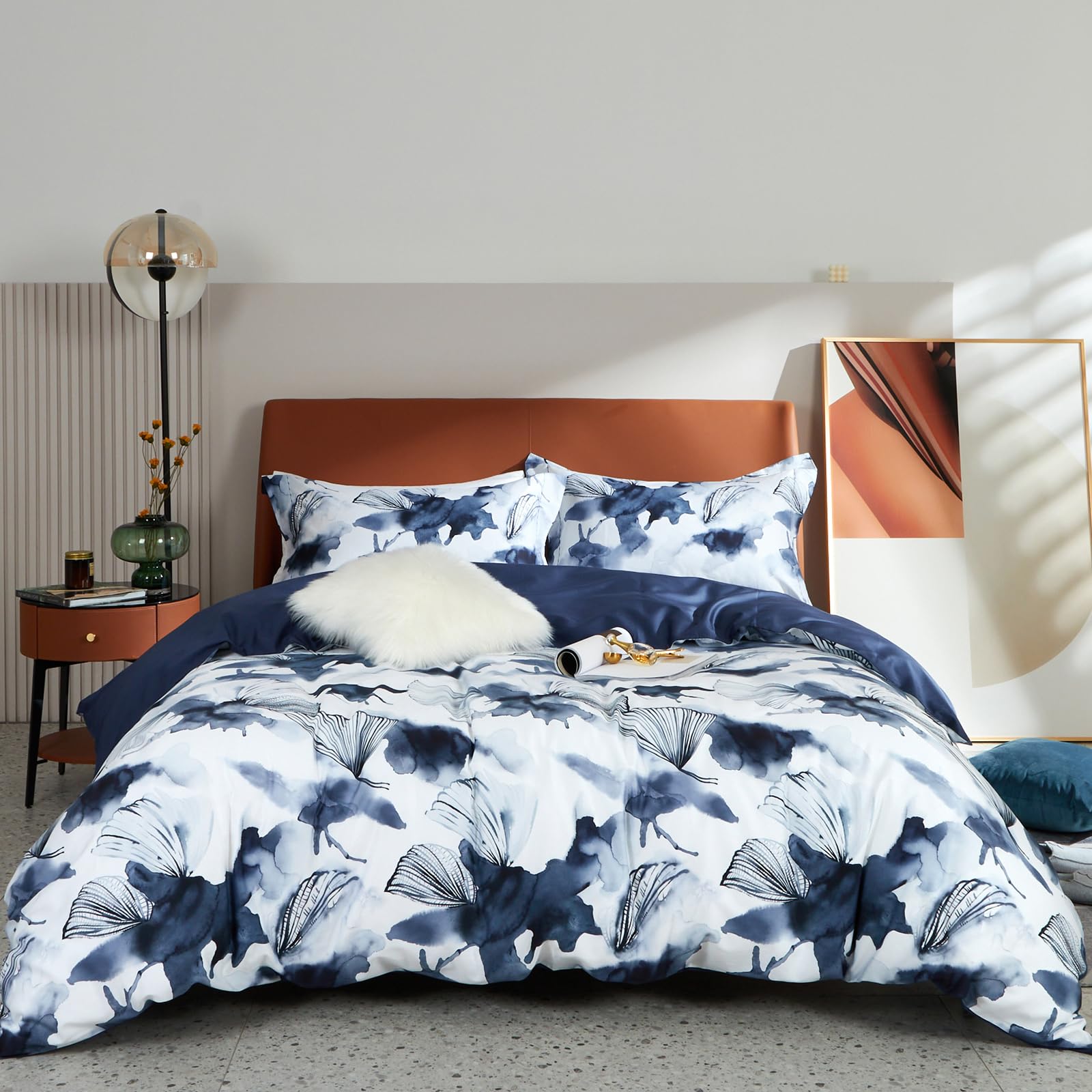 MILDLY Bettwäsche 135x200 Baumwolle Satin, 100% Langstapelige Baumwolle Pflanzenmuster Kühlende Bettwäsche-Sets, ÖkoTex Zertifiziert & für Allergiker Geeignet, Evan