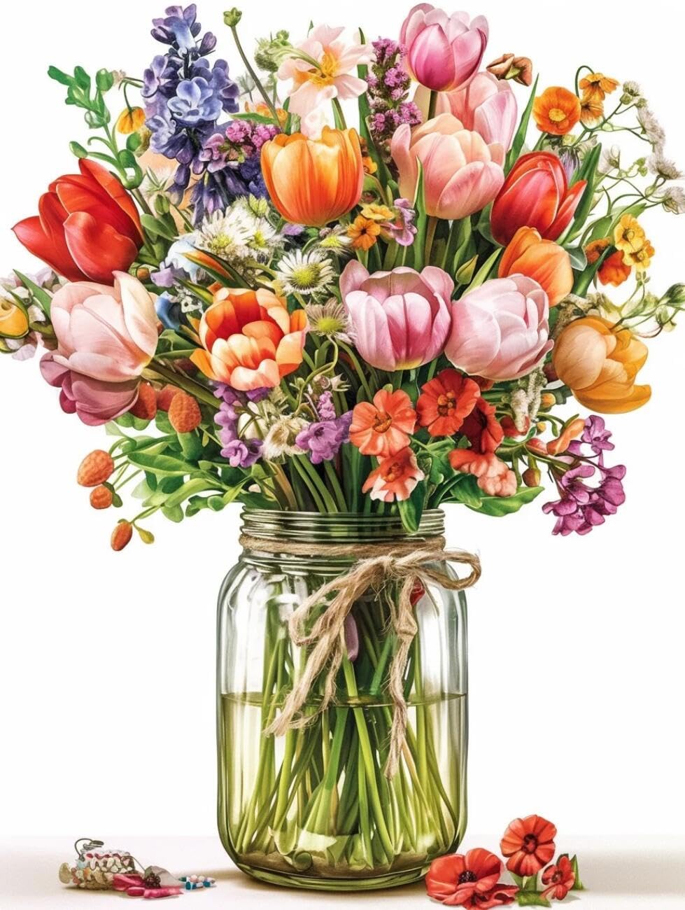 RKFLGEW 14CT Pre Printed Cross Stitch Kits Tulips in A Vase Needlepoint Counted Kits Embroidery Set Arts and Crafts for Home Decor 40x50cm