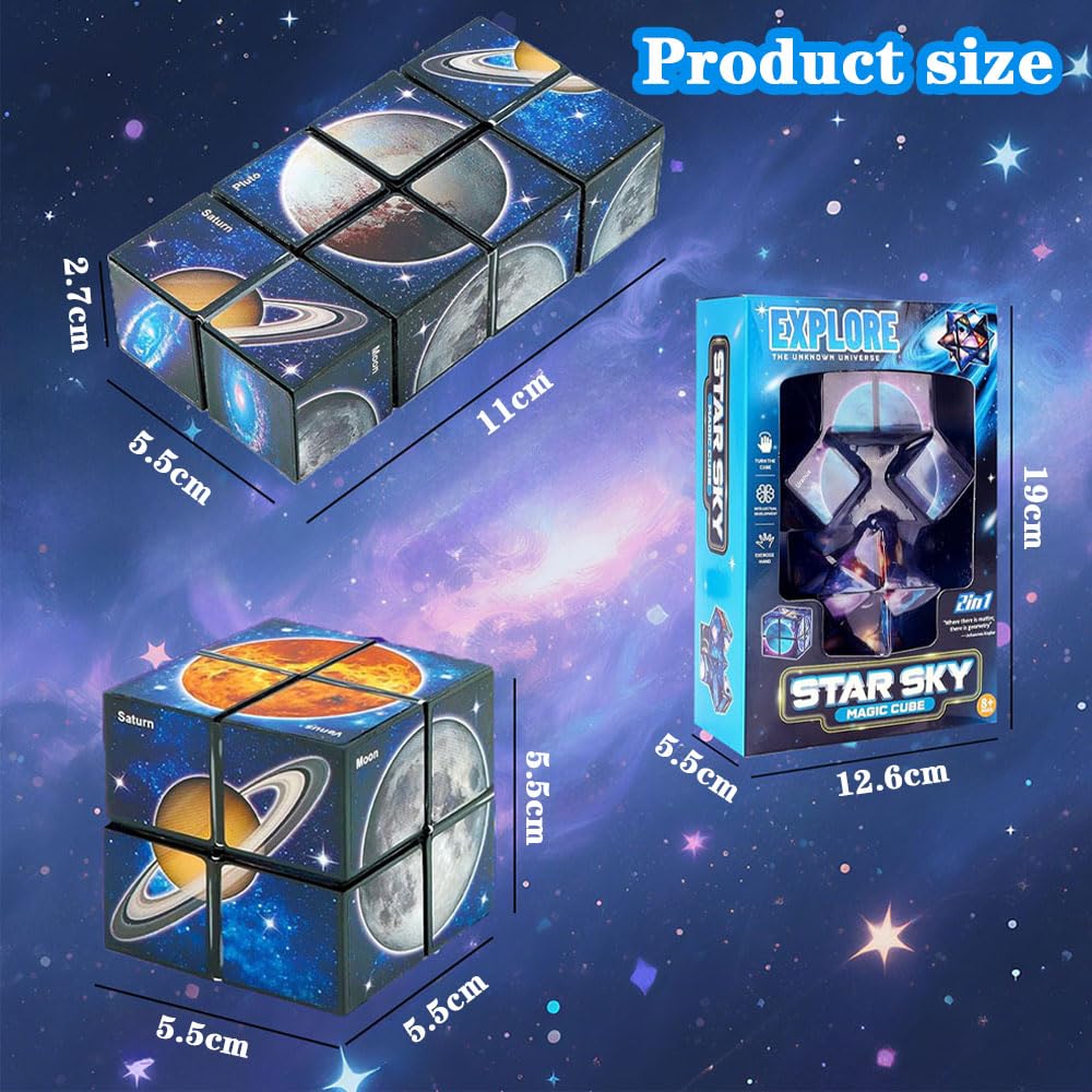 TenaLucy Infinity Cube, magische kubus, 2-in-1, heldere sterrenhemel, toverkubus, Infinity, 3D-puzzelkubus, 2-in-1 magische kubusset, toverkubusset, stressverminderend speelgoed