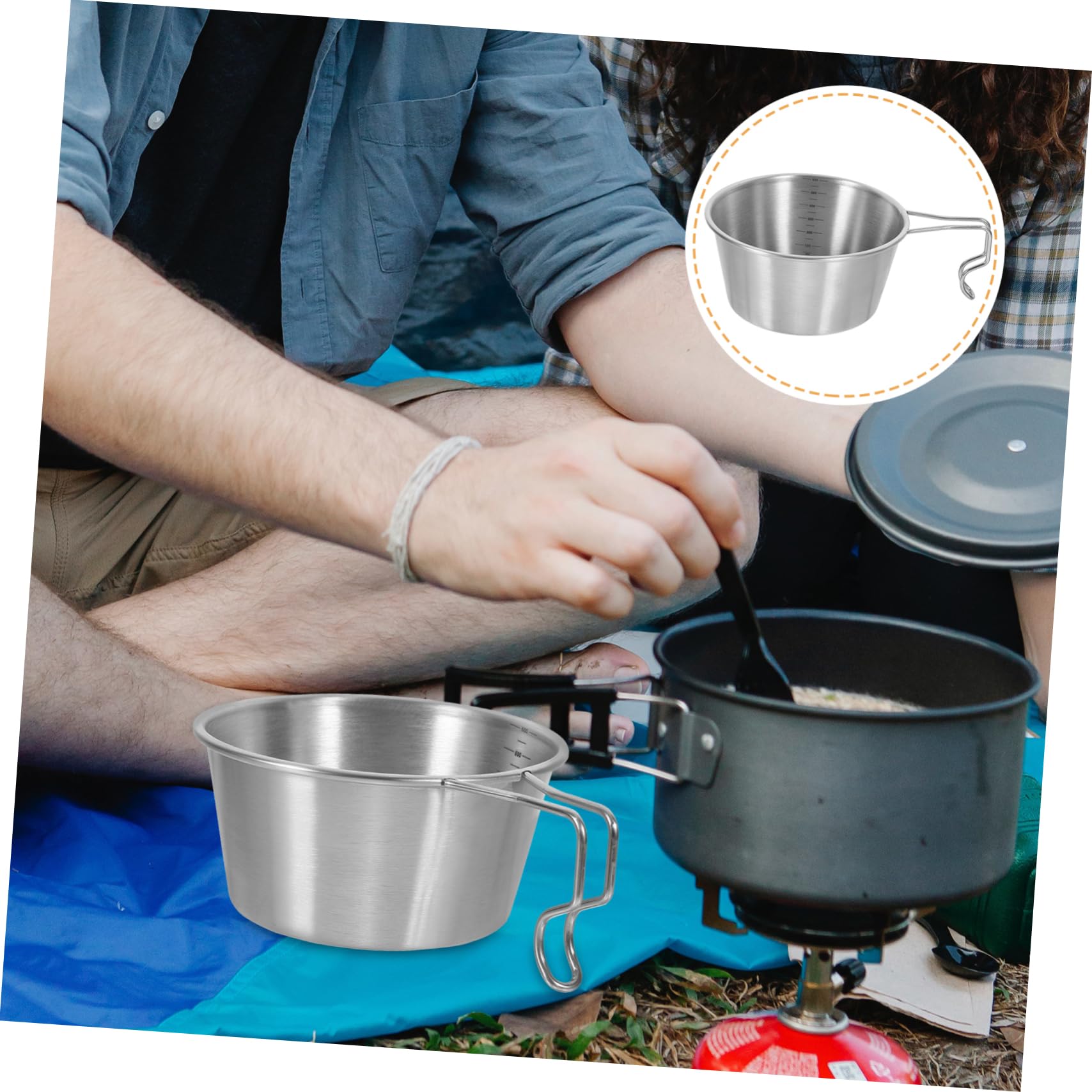 Gogogmee Outdoor Picnic Bowl Strong Handle Stainless Steel Soup Bowl for Camping and Cooking