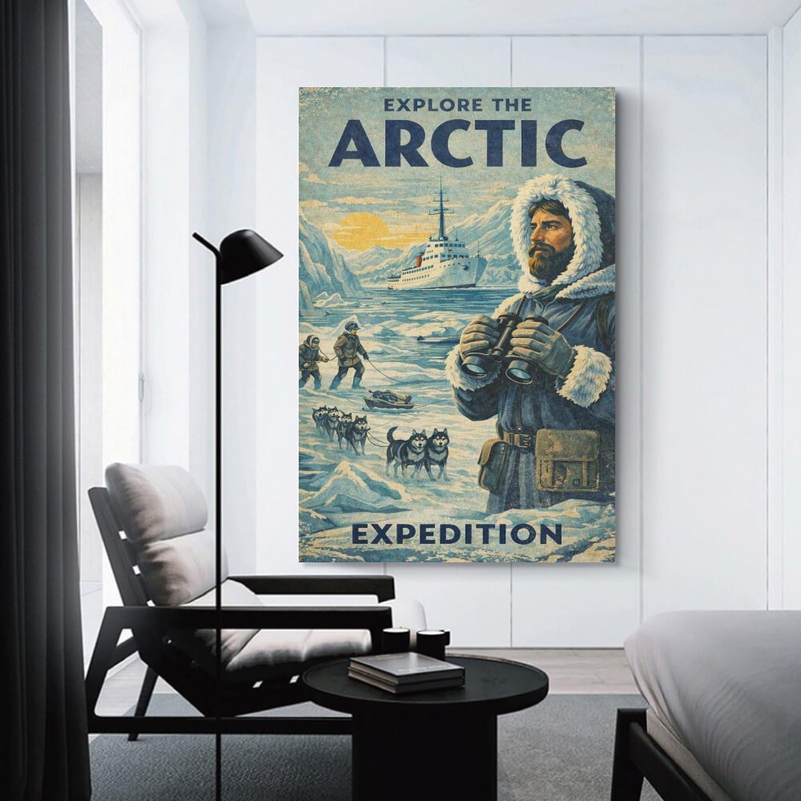 Junmoney Explore The Arctic Expedition Vintage Hanging Wall Art, 24x36inch(60x90cm), for Lounge, Bedroom Or Personal Spaces, Gift Idea for Housewarming And Birthdays