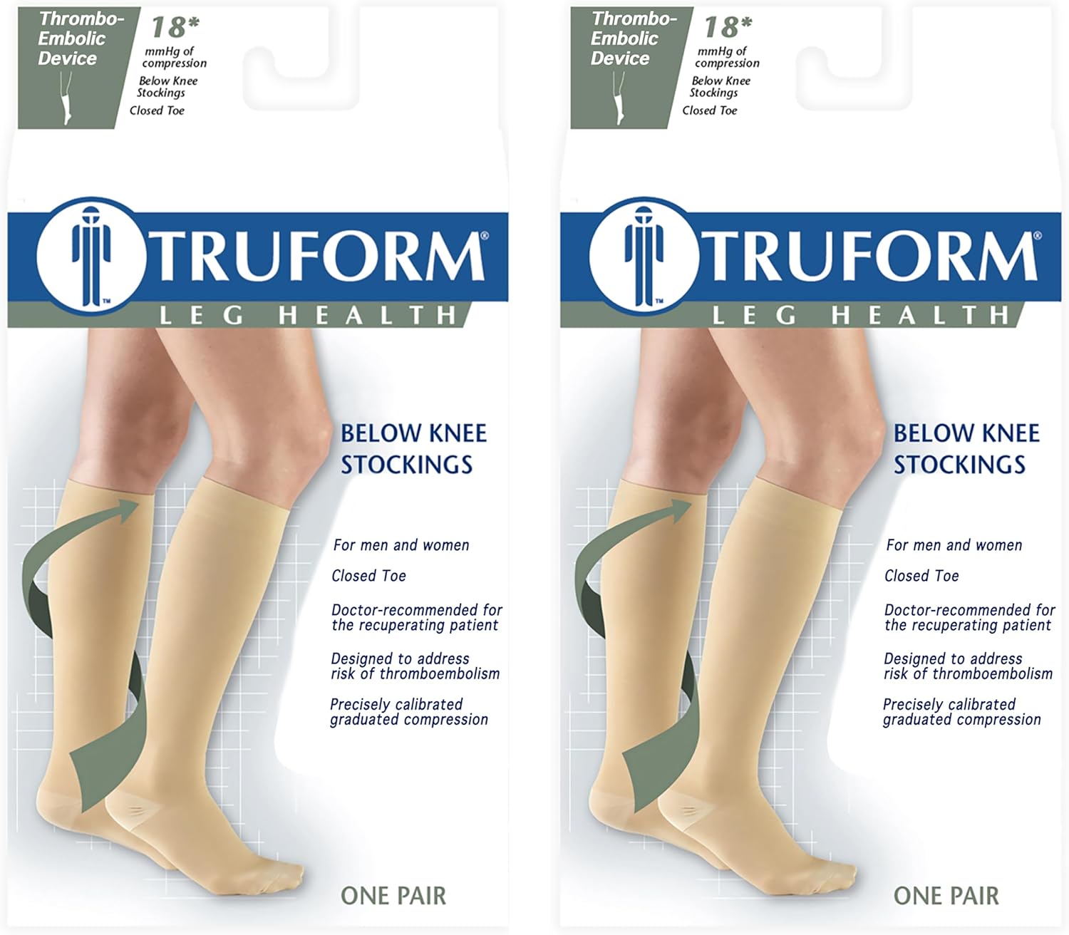 Truform Surgical Stockings, 18 mmHg Compression for Men and Women, Knee High Length, Closed Toe, Black, 2X-Large (Pack of 2)