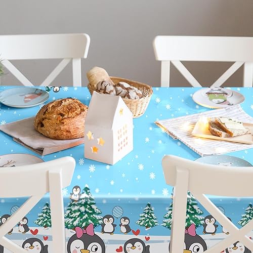 Miniatura 6 de Buryeah Mantel de pingüino de 3 piezas, suministros de decoración de fiesta de cumpleaños, mantel de plástico con diseño de pingüino, mantel de copo