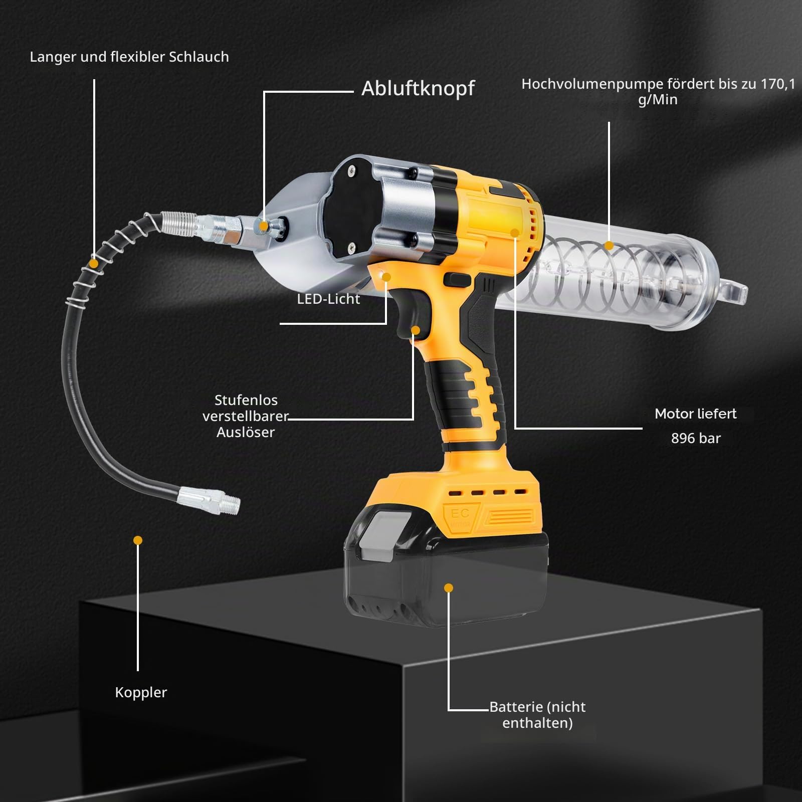 WingFly Akku-Fettpresse für Dewalt 18V,20v, 13000PSI Elektrische Fettpresse