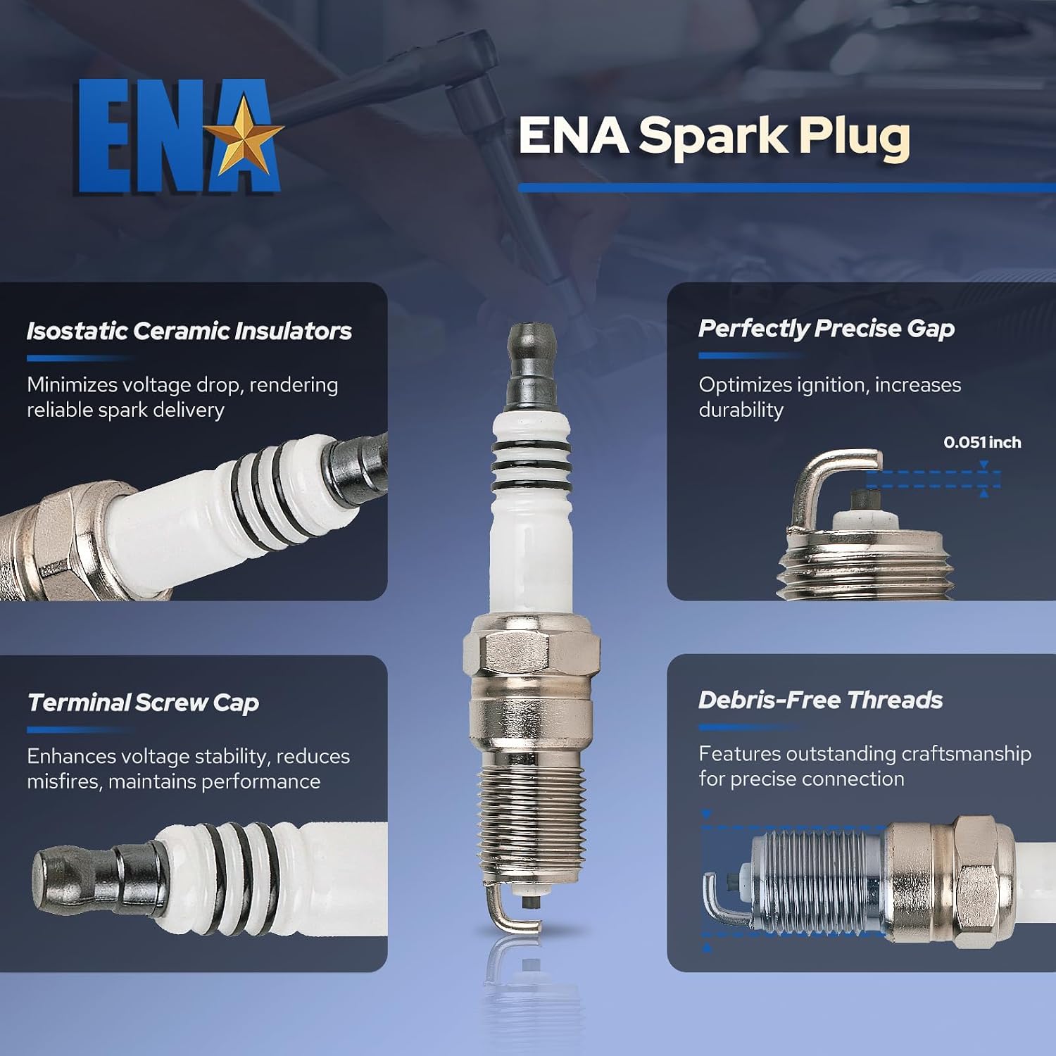 ENA Set of 6 Spark plug for SP413 AGSF32N Compatible with Ford Lincoln Mercury Merkur Crown Victoria Grand Marquis Ranger E-250 Expedition Explorer F-150 F-250 Town Car Sable 1998-2011 V6 3.0L 4.6L