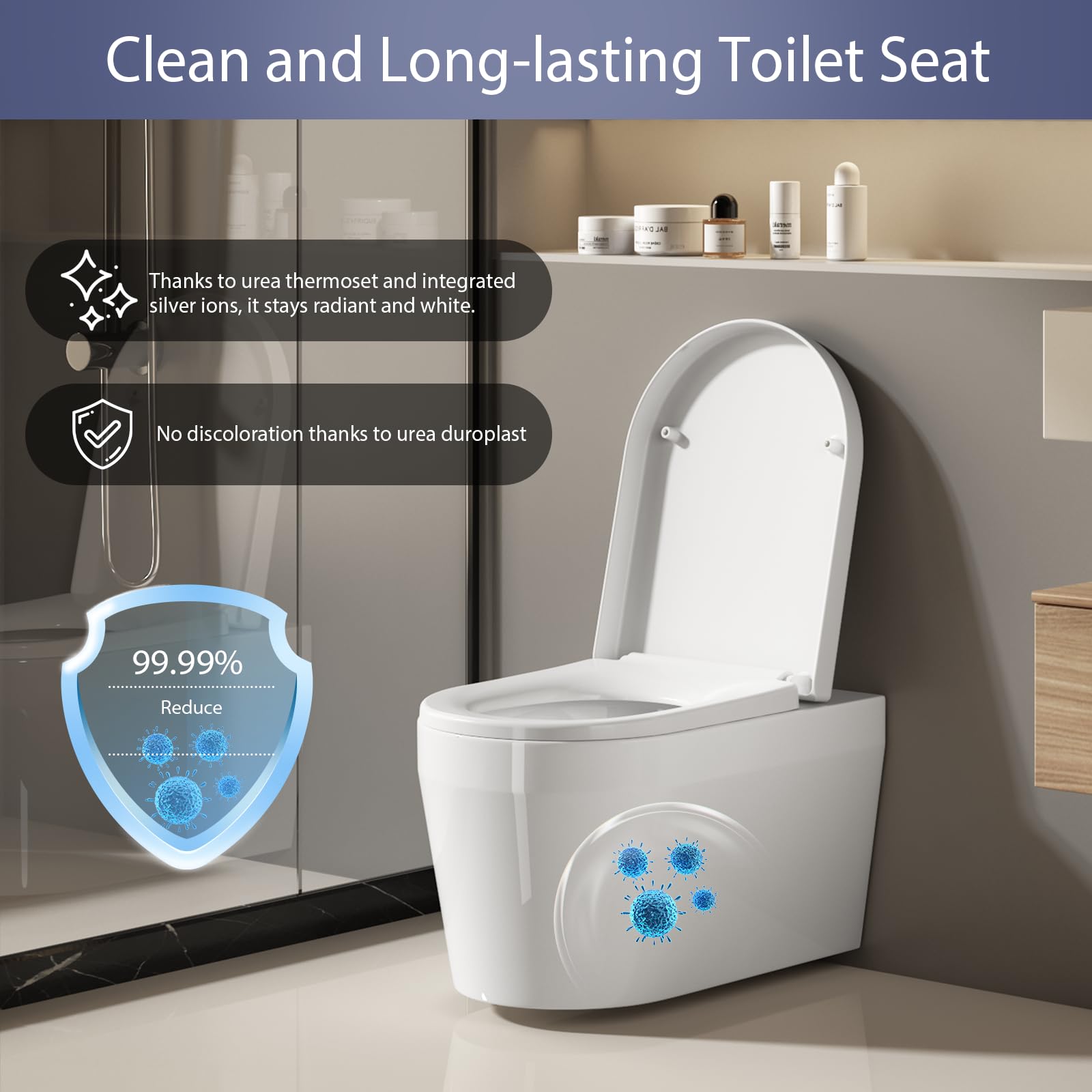 Toilet Seat Soft Close D Shape with Quick Release for Easy Clean Universal Toilet Seat White with Adjustable Stainless Hinges - Image 3
