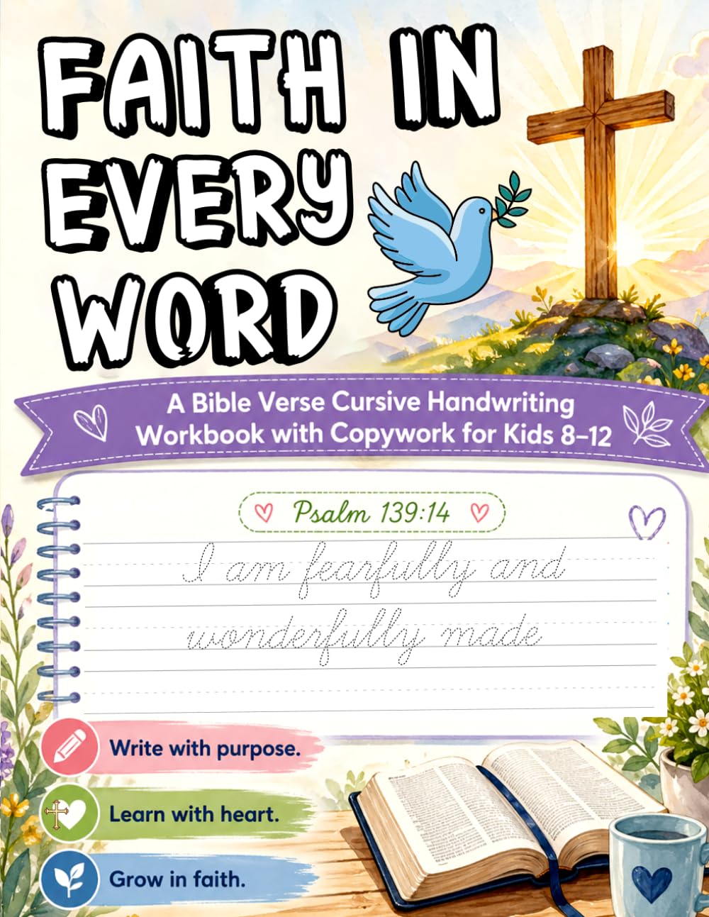 Faith in Every Word: A Bible Verse Cursive Handwriting Workbook with Copywork for Kids 8–12