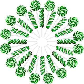 32 Pack Twist & Swirl Lollipops Suckers Individually Wrapped Bulk (16 Twist & 16 Swirl), St. Patrick's Day Candy Suckers, Green & White Twisty Lollipops Candy, Green Apple Flavor Party Favors