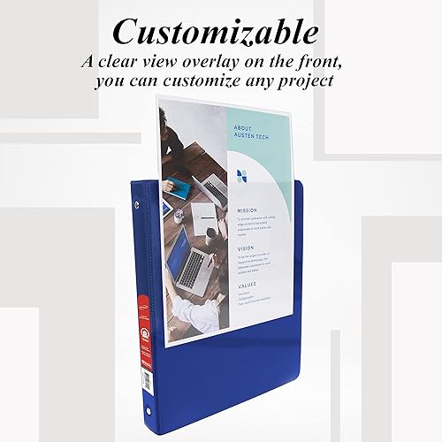 Miniatura 3 de BAZIC - Carpeta azul de 3 anillas de 12 pulgada con 2 bolsillos, paquete de 12 unidades