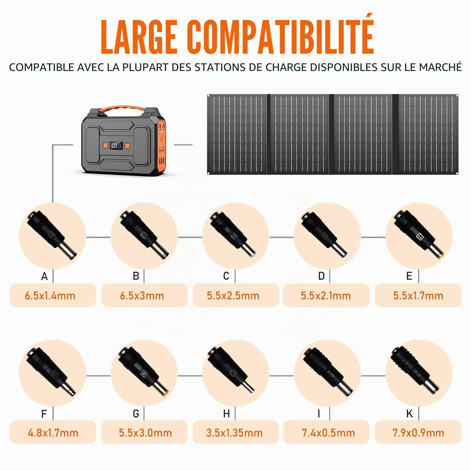 Powkey Station d'alimentation portable 99 Wh/27000 mAh avec panneau solaire pliable 40-100 W, sortie AC 230 V / USB-A/USB-C 18 W pour camping-car, camping, noir/orange