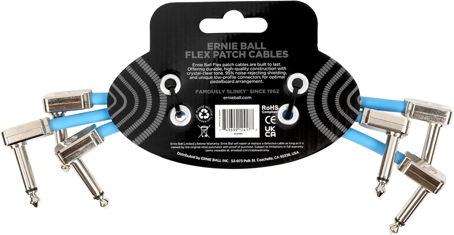 Ernie Ball Flex Patch Cable 6in - Blue - 3 Pack