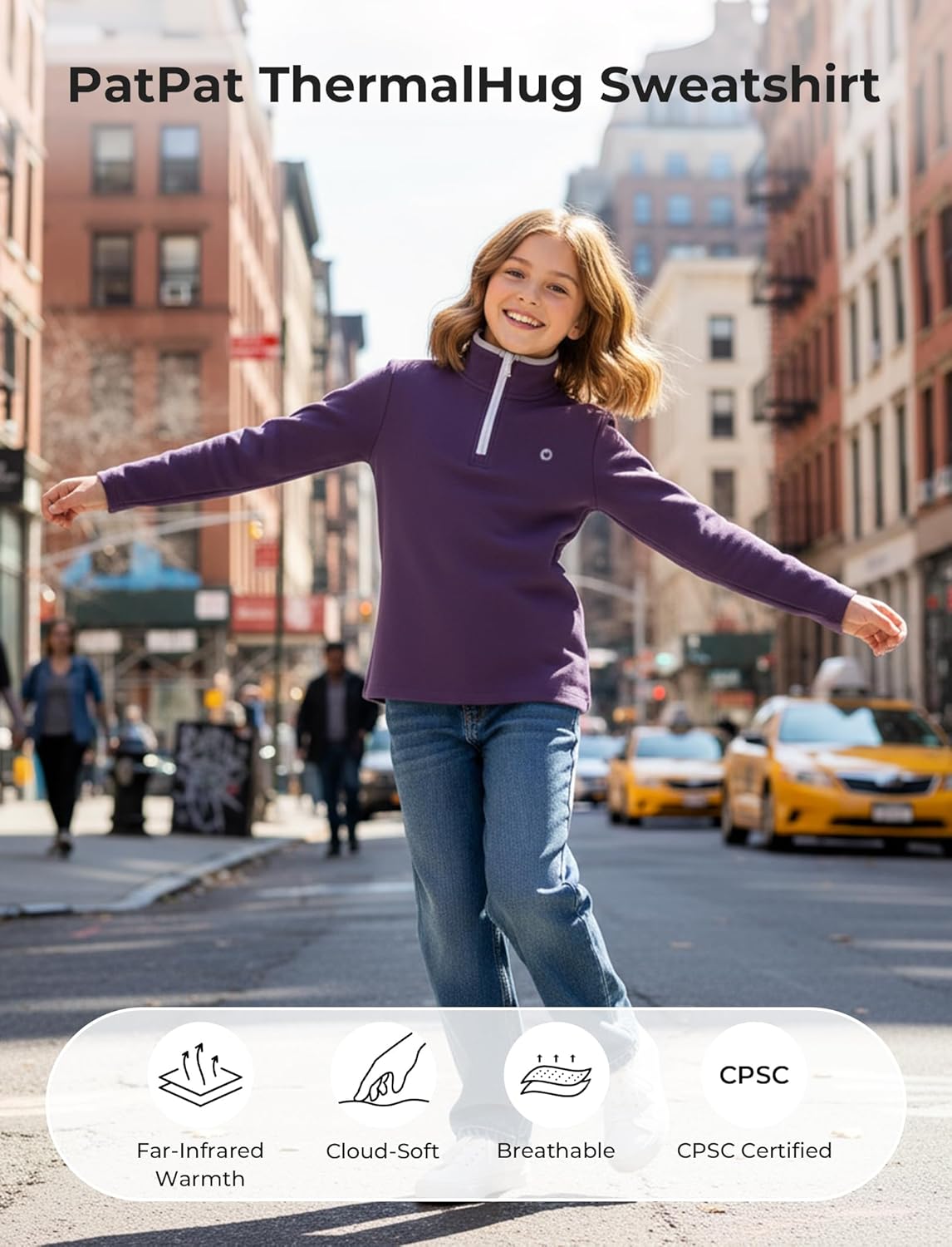 PATPAT Kids Heat-Retaining Sweatshirt, Cloud-Soft Smart-Thermal Quarter-Zip Sweater, Mock Neck Pullover with Thumb-hole Cuffs - Image 2
