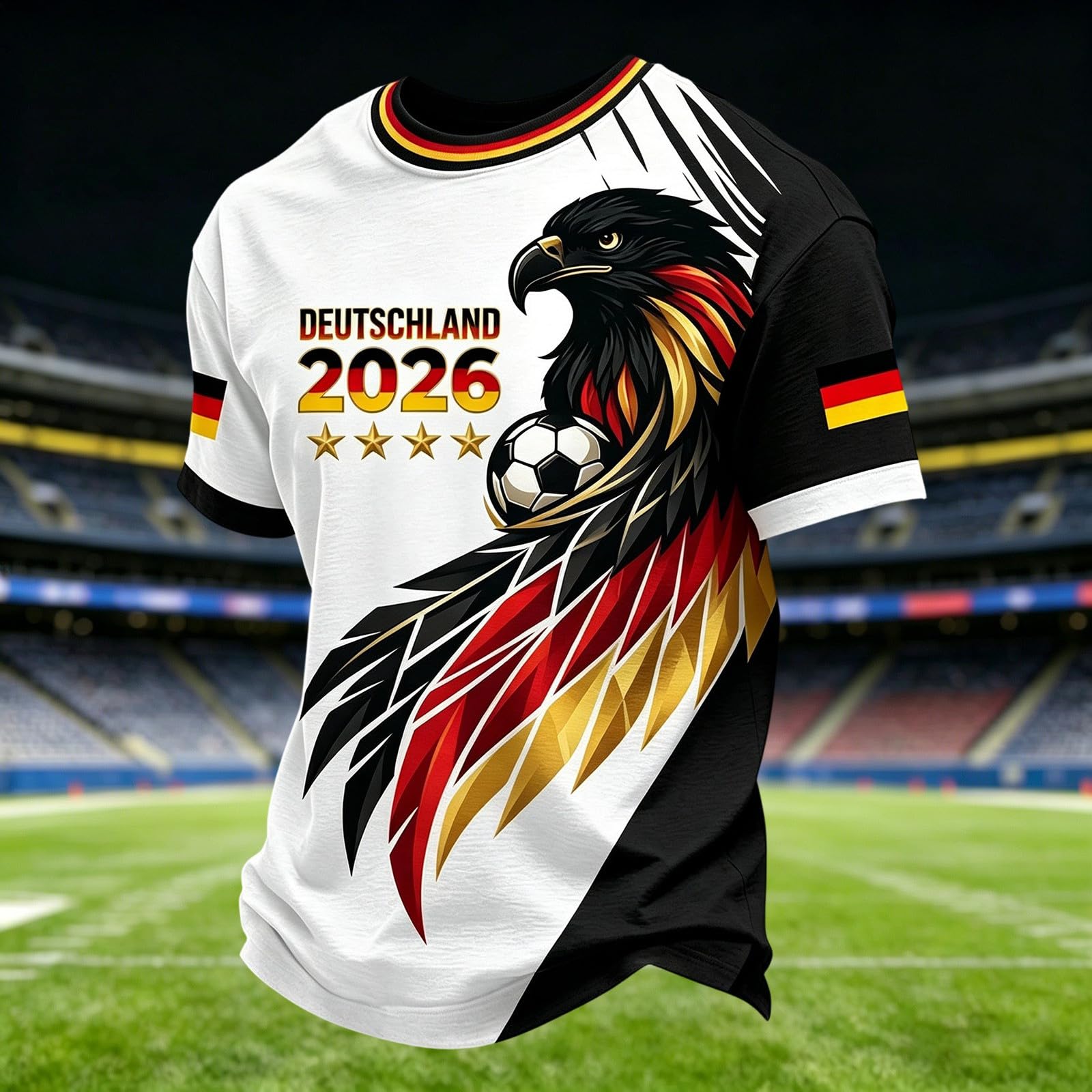 Fussball Trikot Deutschland 2026,Sportshirt Herren Kurzarm Rundhal Sommer Trikot FußBall Top Mit Adler Klassisch Deutsche Flagge Atmungsaktiv Freizeitshirt T-Shirt