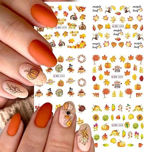 Miniatura 3 de Calcomanías de arte de uñas de otoño, calcomanías de uñas de Acción de Gracias, hoja de arce, pavo, transferencia de agua, calcomanías de uñas de