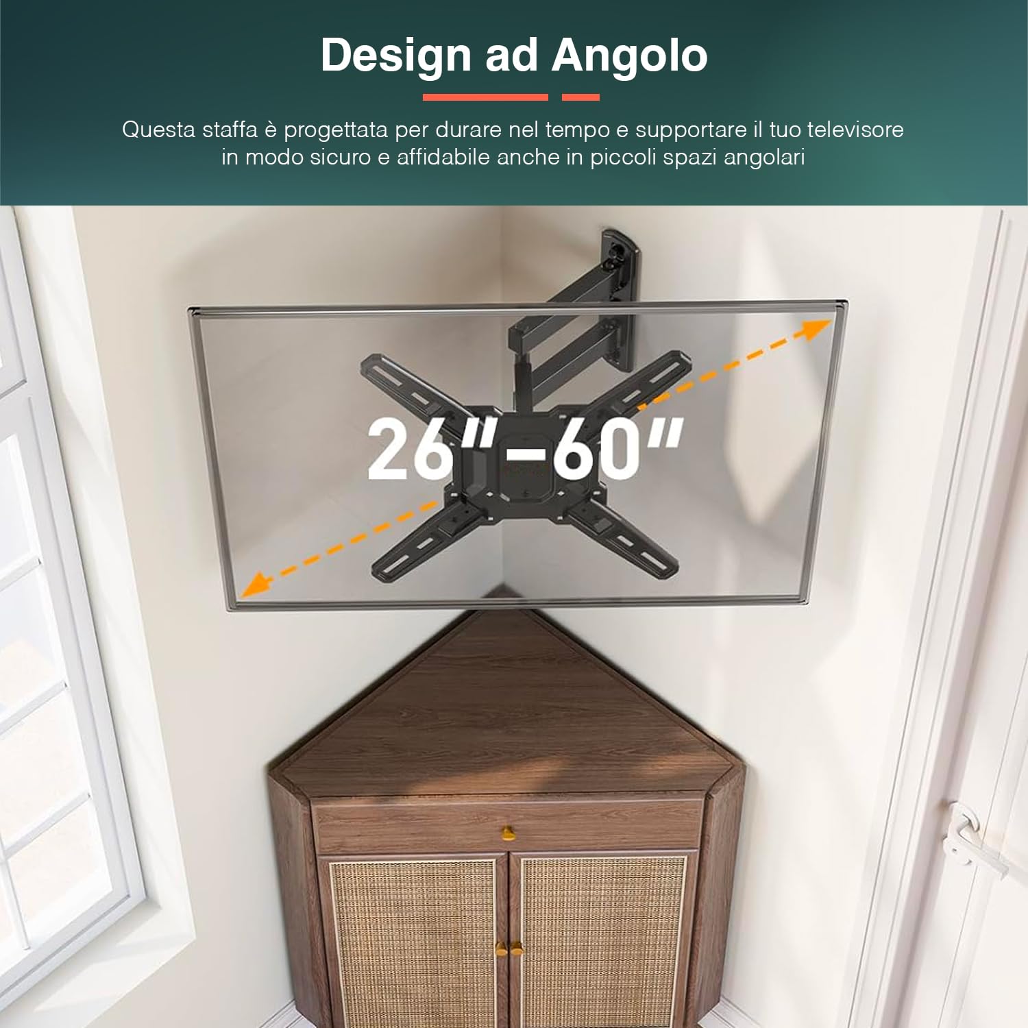 Supporto TV Full Motion per Televisori da 26''-55'' - Allungabile, Staffa TV da Parete Girevole e Inclinabile, Carico Max 35kg, Inclusi Livella, Viti e Tasselli, Nero