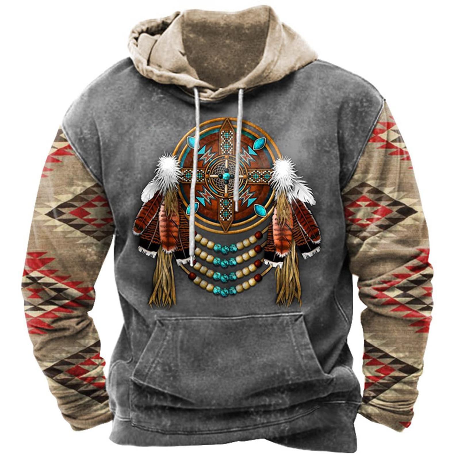 Keephen Men's # 4 Native Indian Wolf Hoodies Casual Harajuku Long Sleeve Hooded Sweatshirt With Pocket