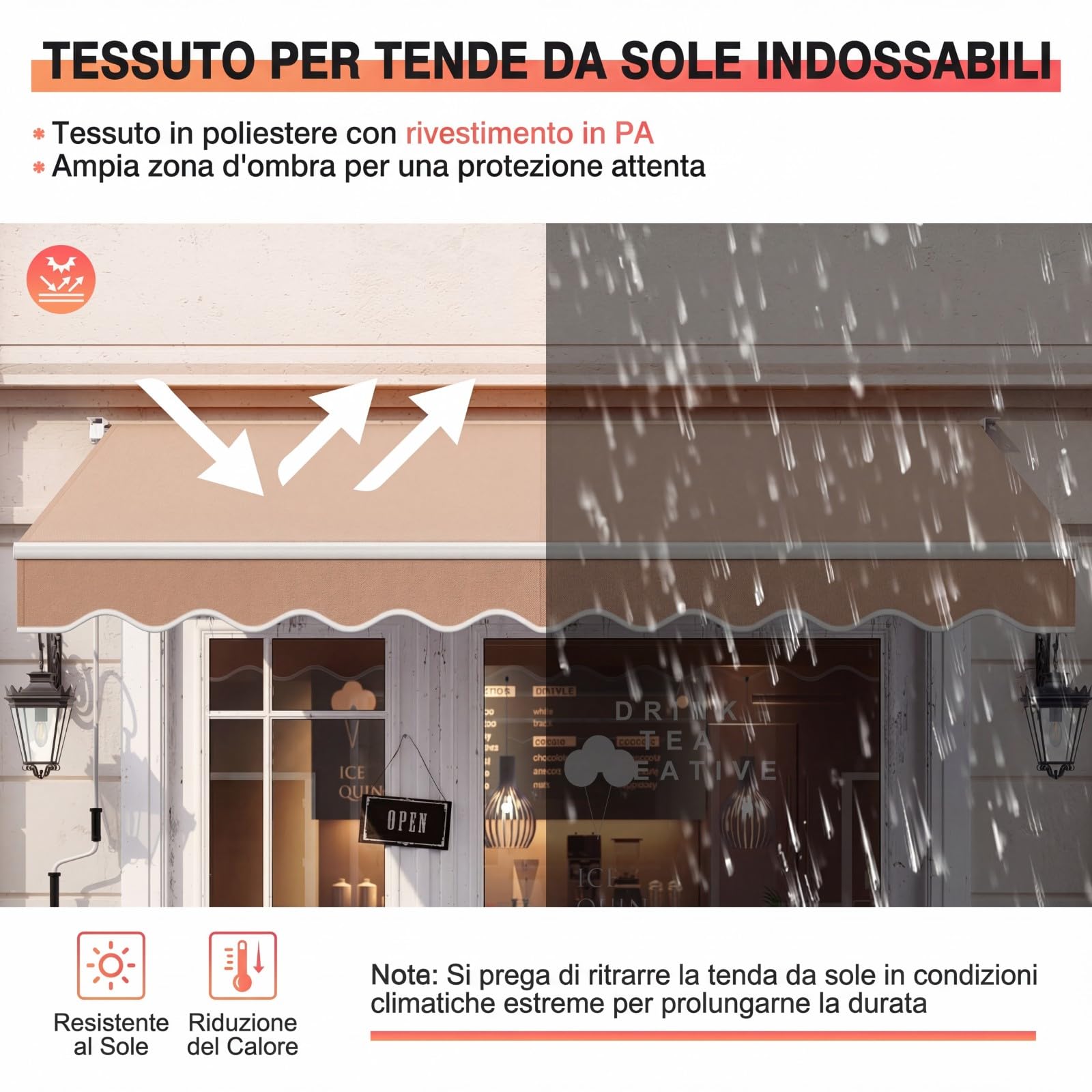 RELAX4LIFE Tenda da Sole Avvolgibile 295x250cm Base Parete/Soffitto Aluminio Beige