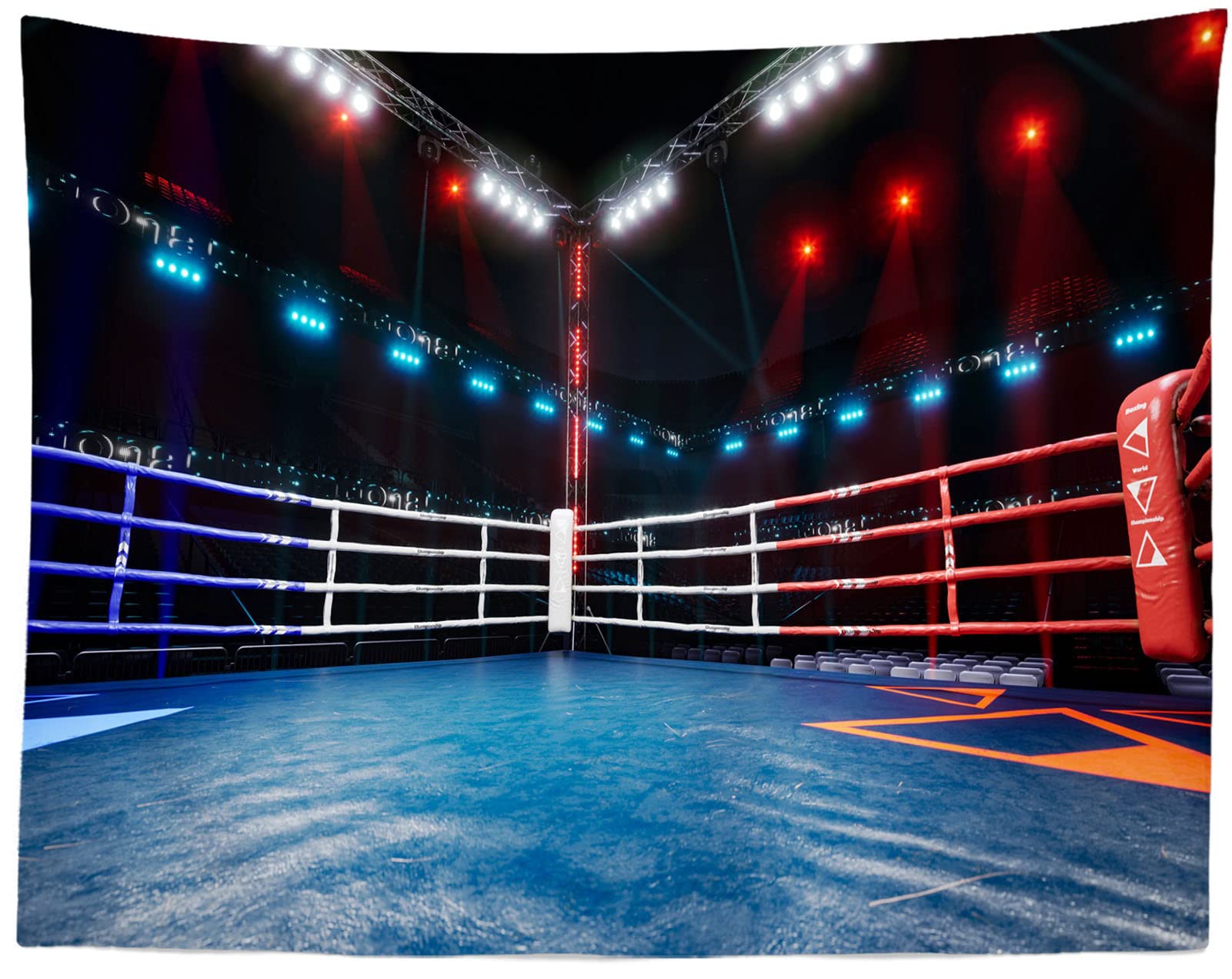 BELECO 1.5x1m Stoff -Boxhintergrund,Boxring,Boxarena,Bühnenbeleuchtung,Sportfoto-Hintergrund,Boxparty-  Dekorationen,Geburtstag,Babyparty,Kuchen,Tischdekoration,Kinder-Fotoshooting,Fotostudio, image size:1601x1272