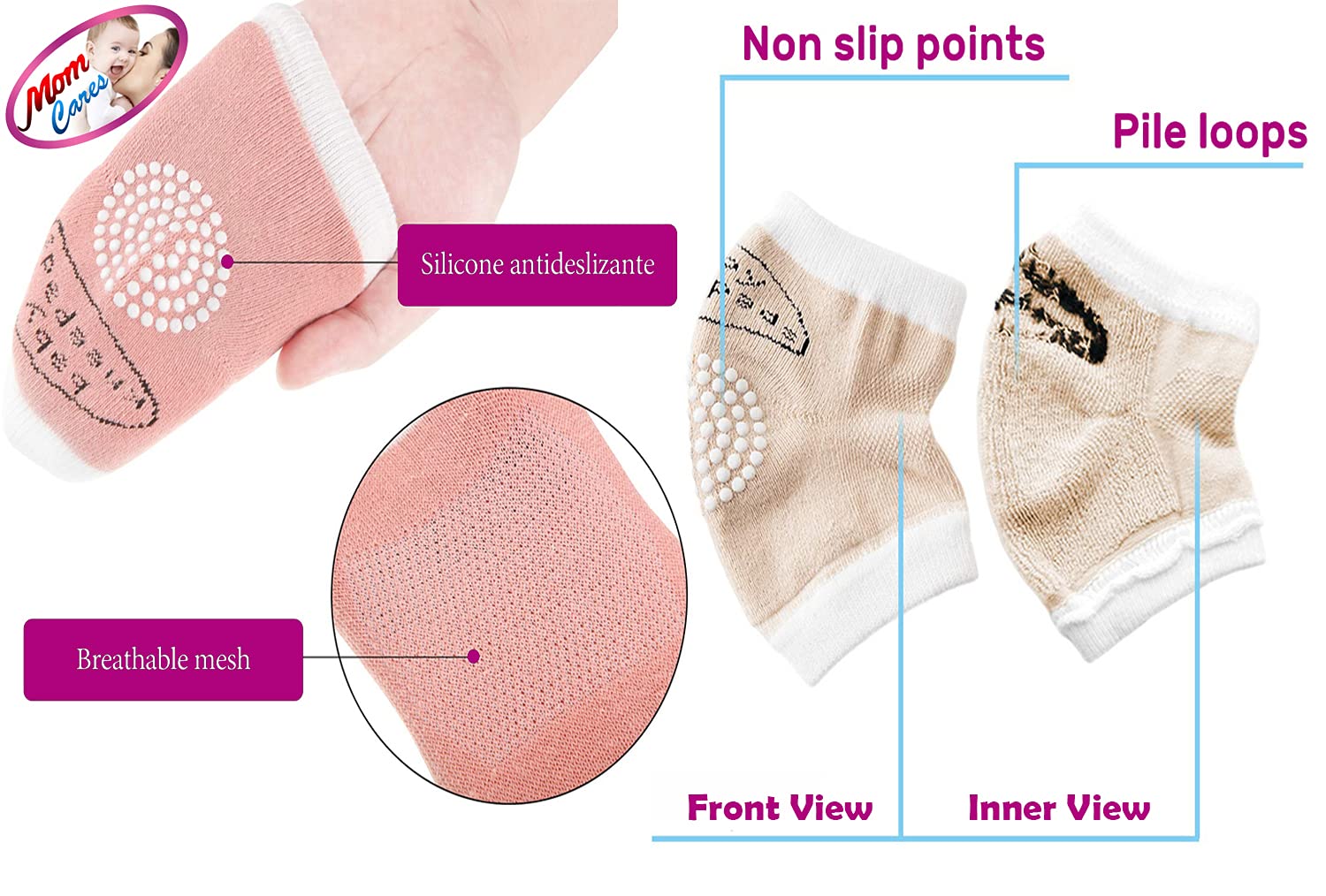 MOM CARE Baby Knee & Elbow Guard Pad For Crawling, Toddlers, Infant, Girl, Boys, Safety Protector Comfortable Cap for Leg and Hand Ideal for 6-12 Months Babies.(Set of 2 Pair)(Random colors) - Image 6 thumbnail