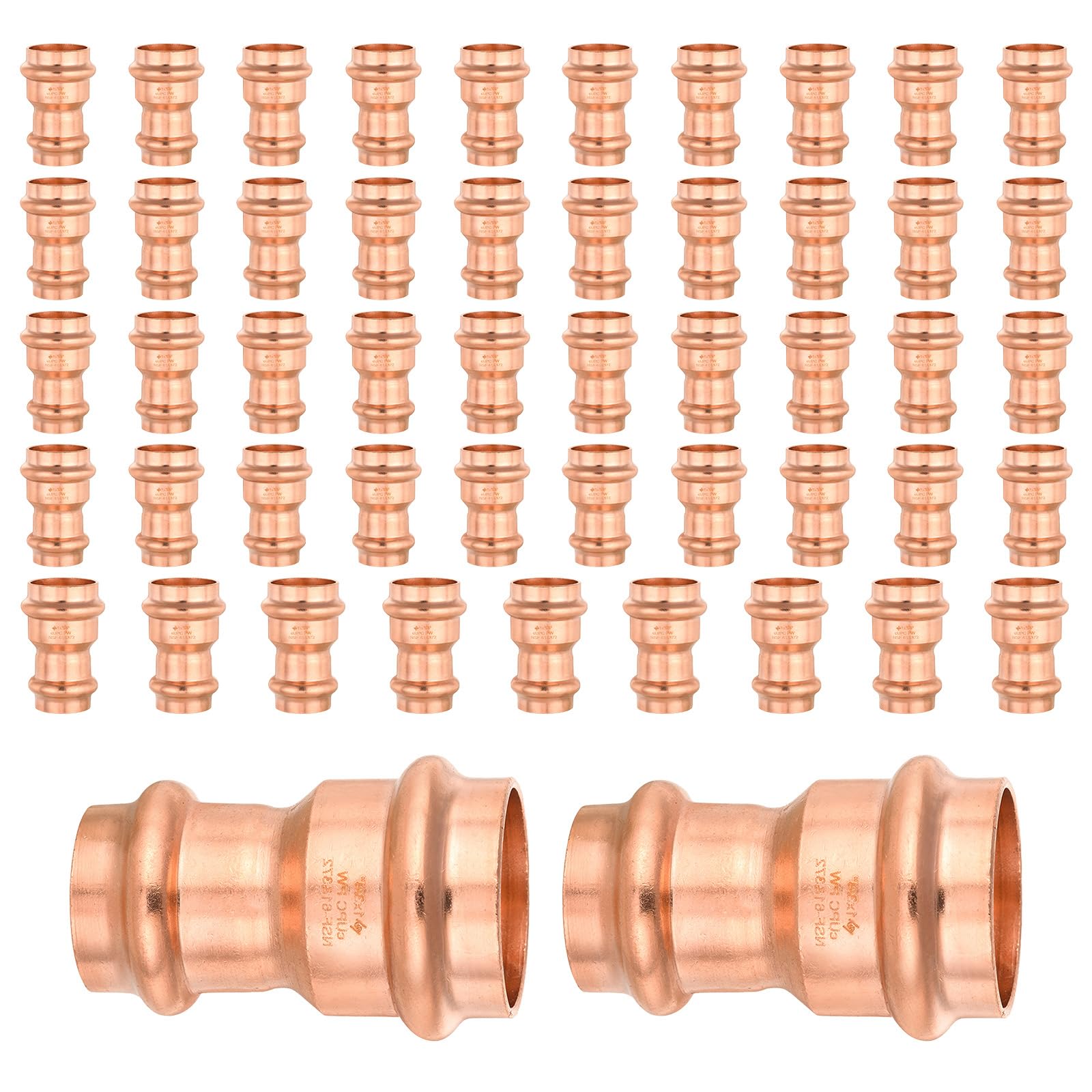 Paquete de 50 racores de Cobre a presión, Acoplamiento Reductor de 1 Pulgada x 3/4 de Pulgada con Tope, diseño LBP, acoplador de Cobre a presión (PRESS003-50Pack)