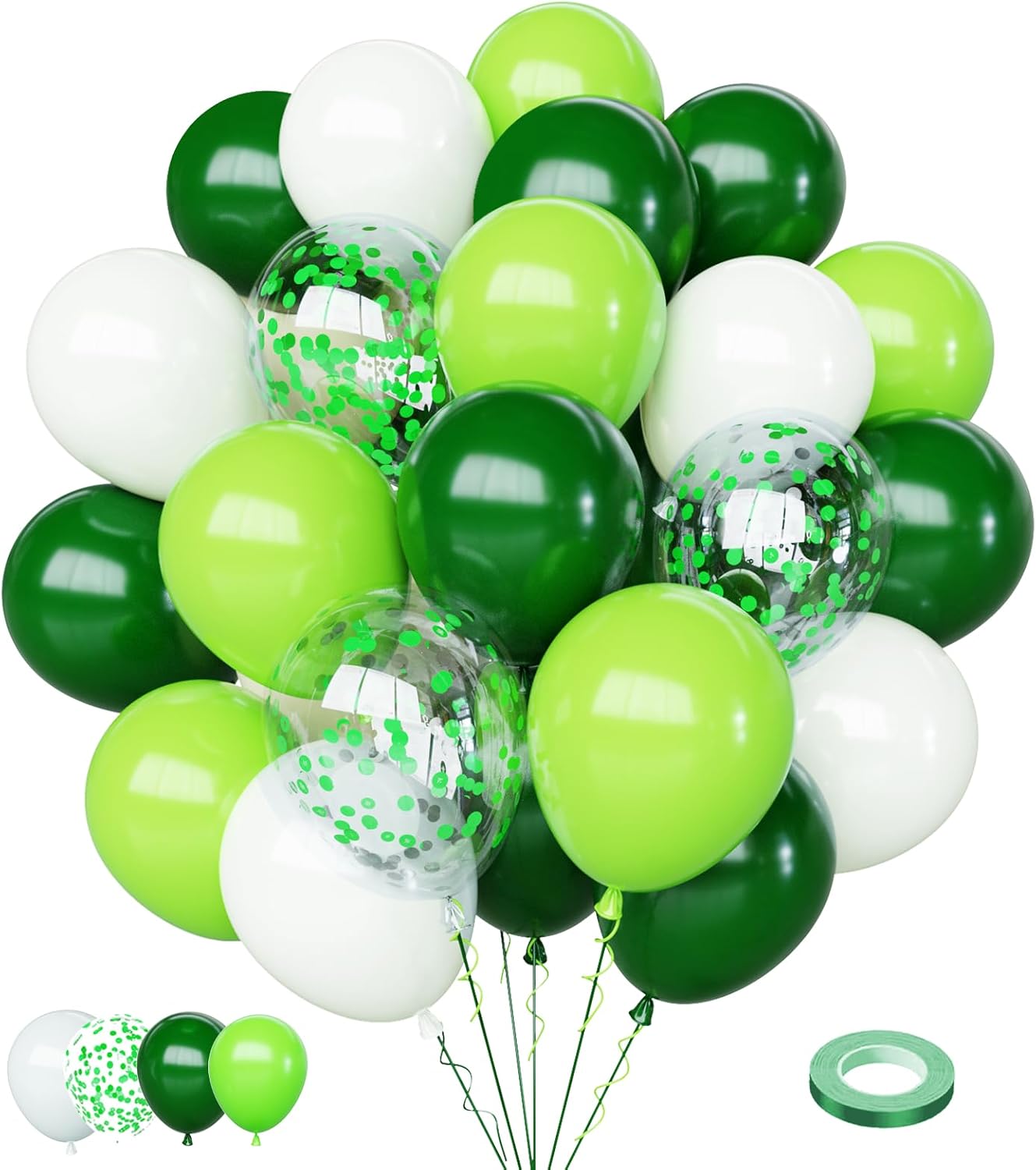 75pcs Green and White Balloons, 12Inch Dark Green and White Party Confetti Latex Balloons for St.Patrick's Day Birthday Baby Shower Jungle Decorations