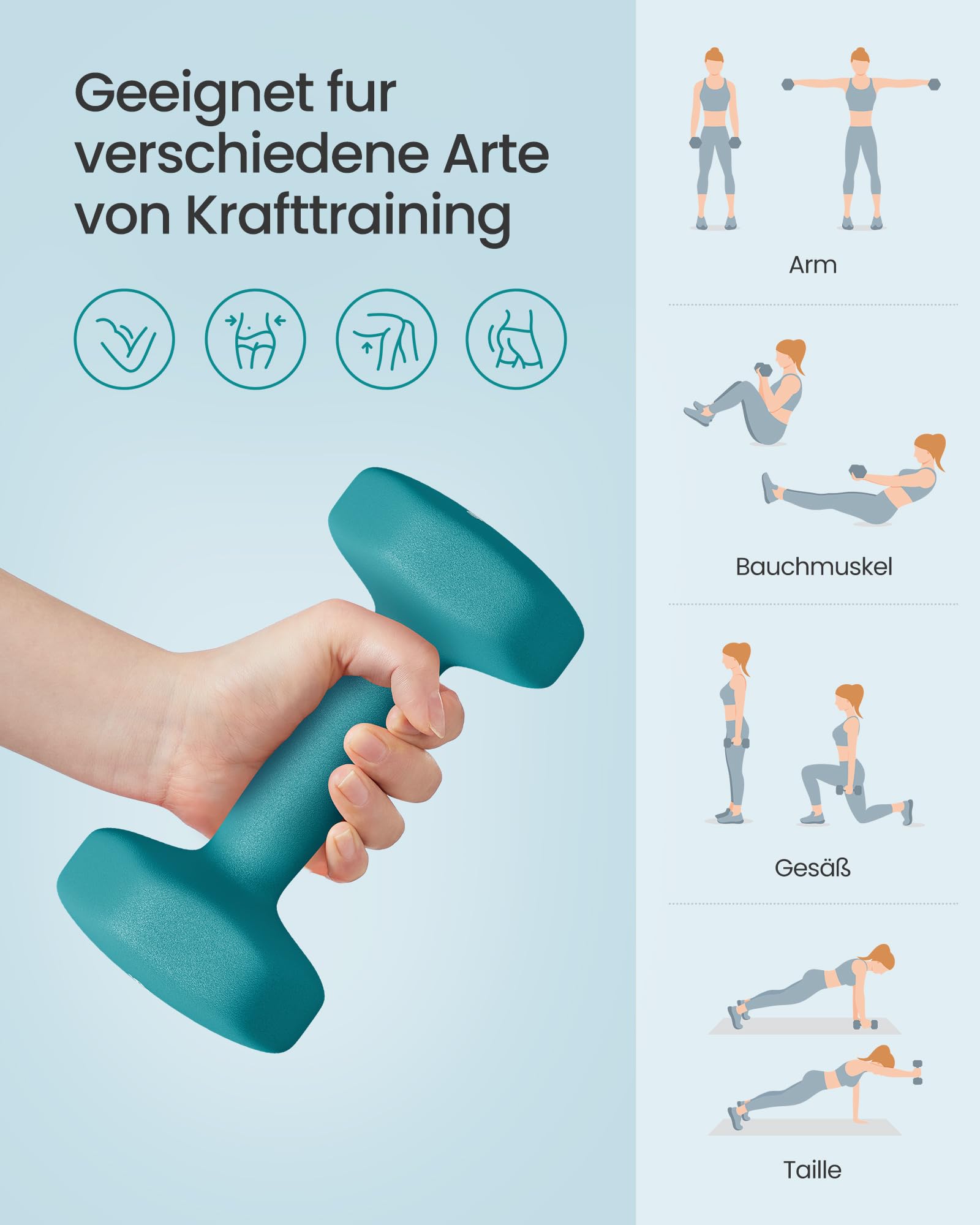 SONGMICS Hantel-Set, 3 Paar, 1kg-3kg，9kg oder 12kg, Aufbewahrung, Fitnessstudio, Krafttraining, rutschfeste Neopren-Beschichtung - 5