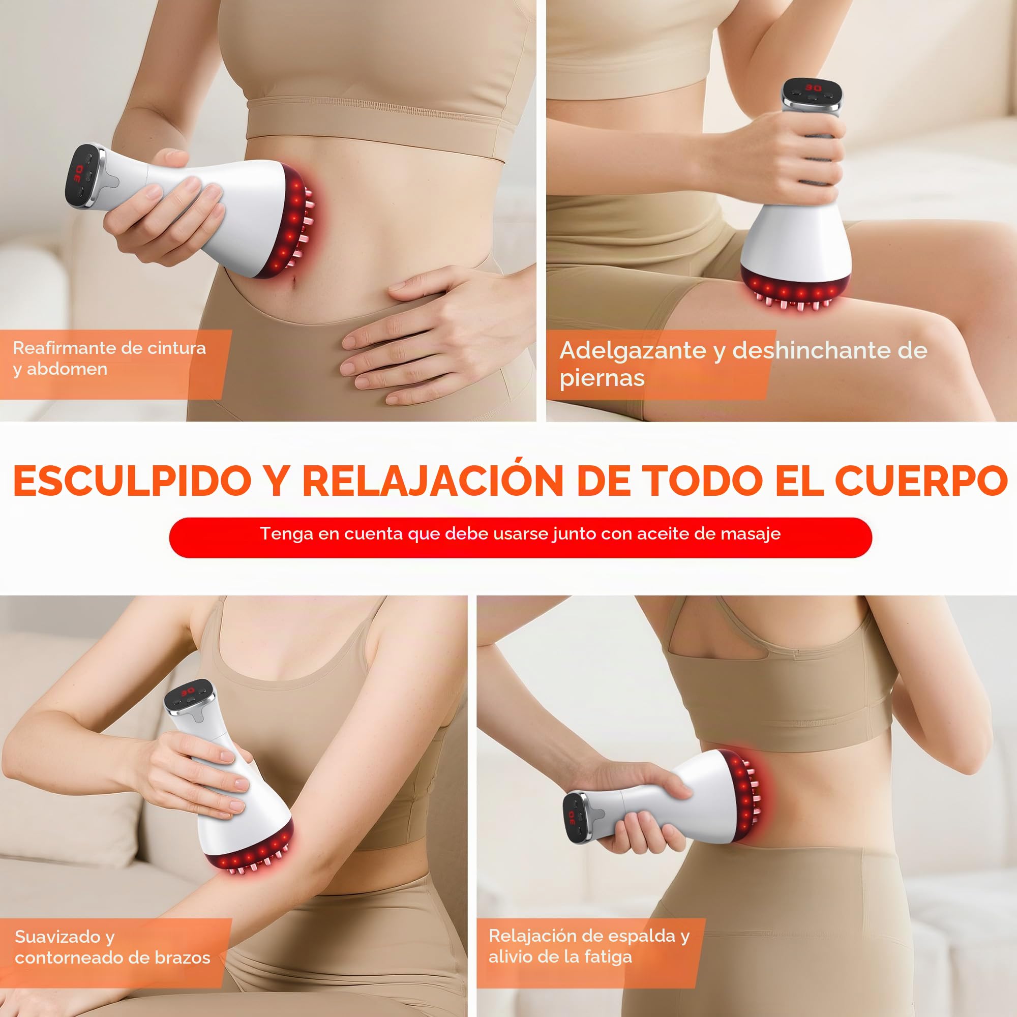 Masajeador de drenaje linfático recargable y herramienta de masaje de celulitis con 3000 mAh, lanzador de fascia para reducir las estrías para piernas, brazos y vientre, máquina de esculpir el cuerpo