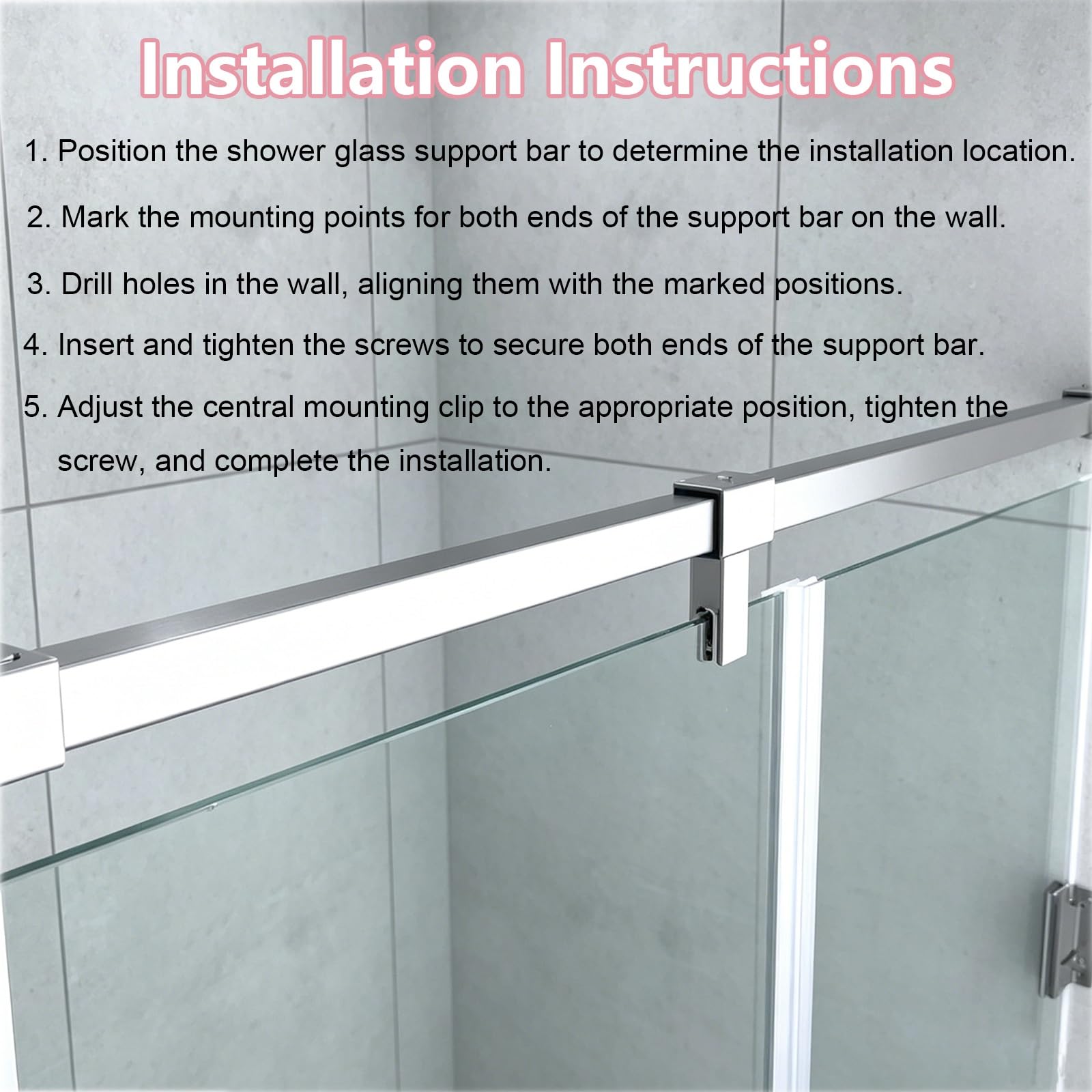 Stabilisierungsstange Dusche Stabilisierungsstange Wand Für Duschglas | Rostfreie Stützstrebe Für Rahmenlose Duschtüren, Mit Gummipolstern Für Sichere Montage(Black,120cm/46.8")