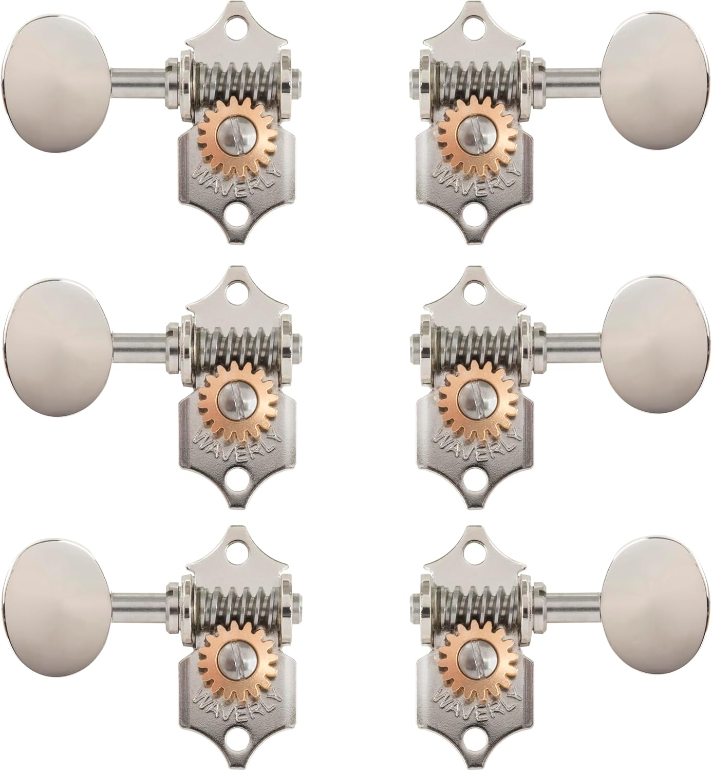 Waverly Guitar Tuners with Vintage Oval Knobs, for Solid Pegheads, Nickel, 3L/3R