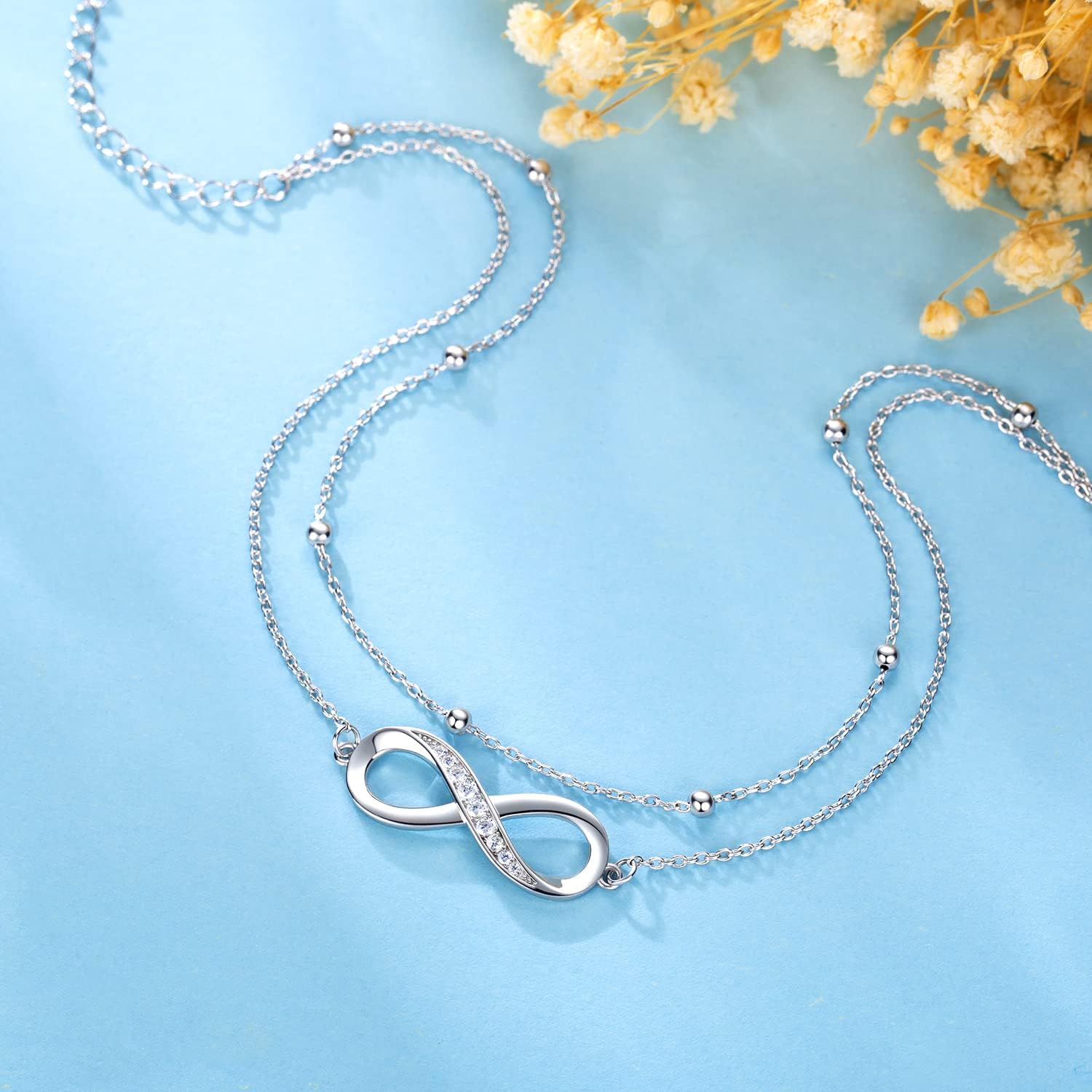 Sterling Silver Infinity Anklet for Women - 7 inches - Silver