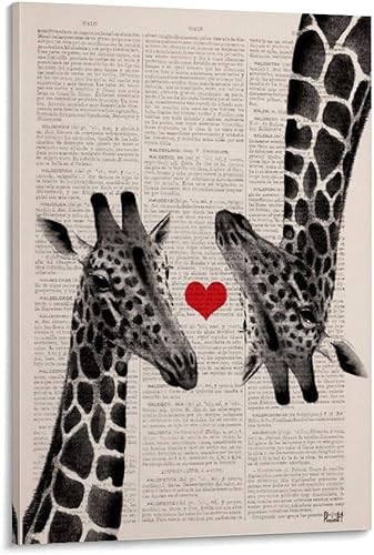 Wand-Dekor-Kunst, Geschenk Für Zu Hause, Geschenk Für Sie, Giraffen in Der Liebe Rotes Póster Pintura Decorativa Lienzo Póster de Pared e Imagen de