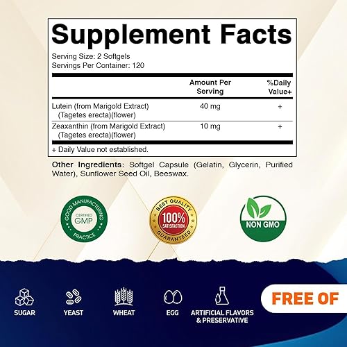 Miniatura 2 de Vitamatic Luteína 40mg con zeaxantina 10mg, suplemento de apoyo para la salud ocular, 240 cápsulas blandas