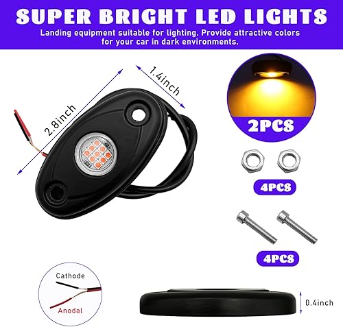 Miniatura 8 de Dickno 2 luces LED de rock, IP67 impermeable, lámpara de neón, luces de guardabarros subterráneos de alto brillo para camiones, SUV todoterreno,