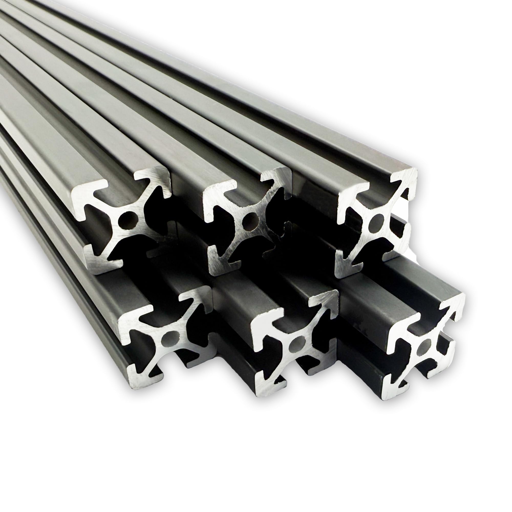 Aluprofil 20x20 mm | Nut 5 | 6 Stück mit 2 Meter = 12 Meter | schwarz eloxiert | Aluminium Profil | I-Typ |Nutenprofil | Aluprofil | Alu Profil | Leicht | Montagesystem |
