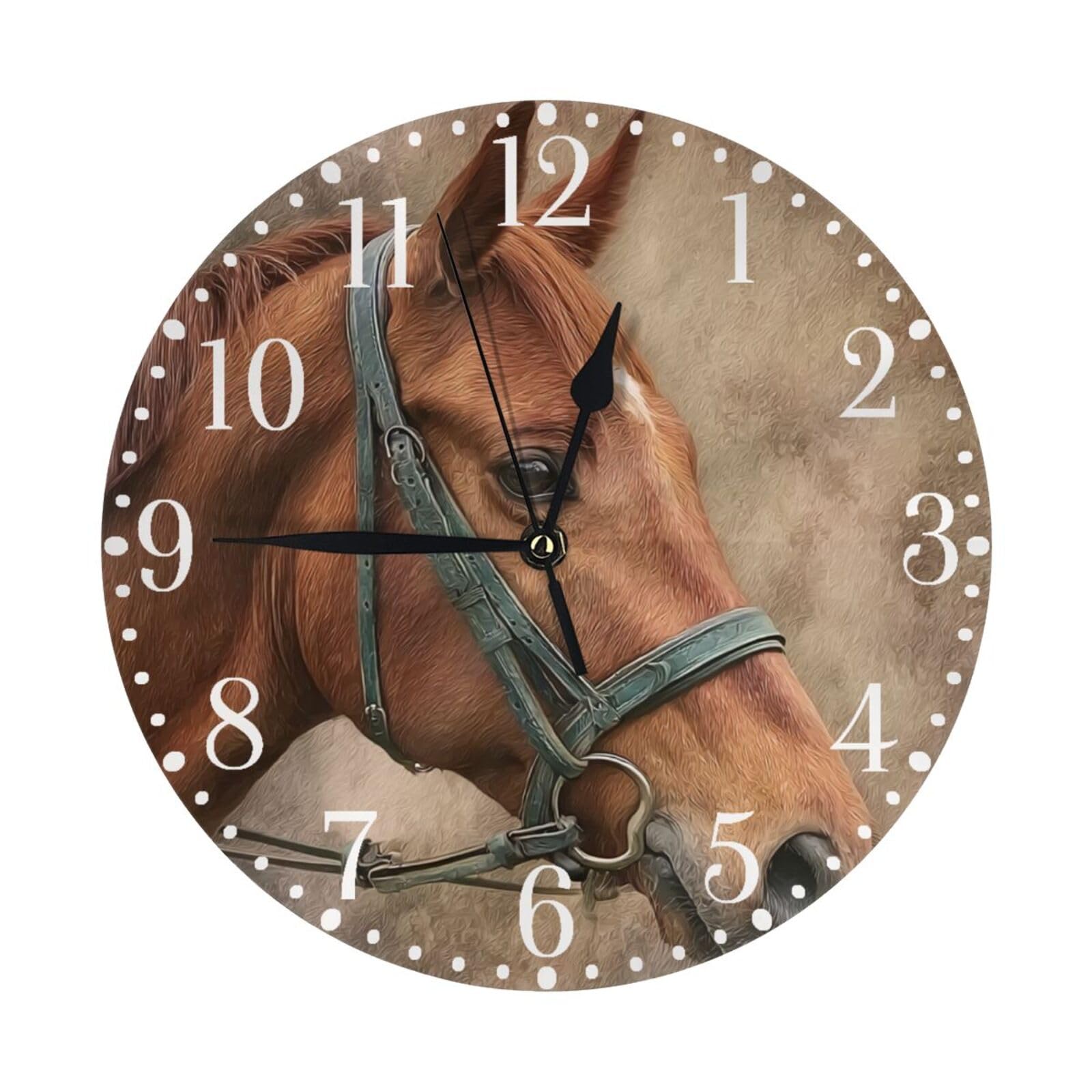 Horloge murale ronde cheval KiuLoam silencieuse pour chambre d'enfant et bureau
