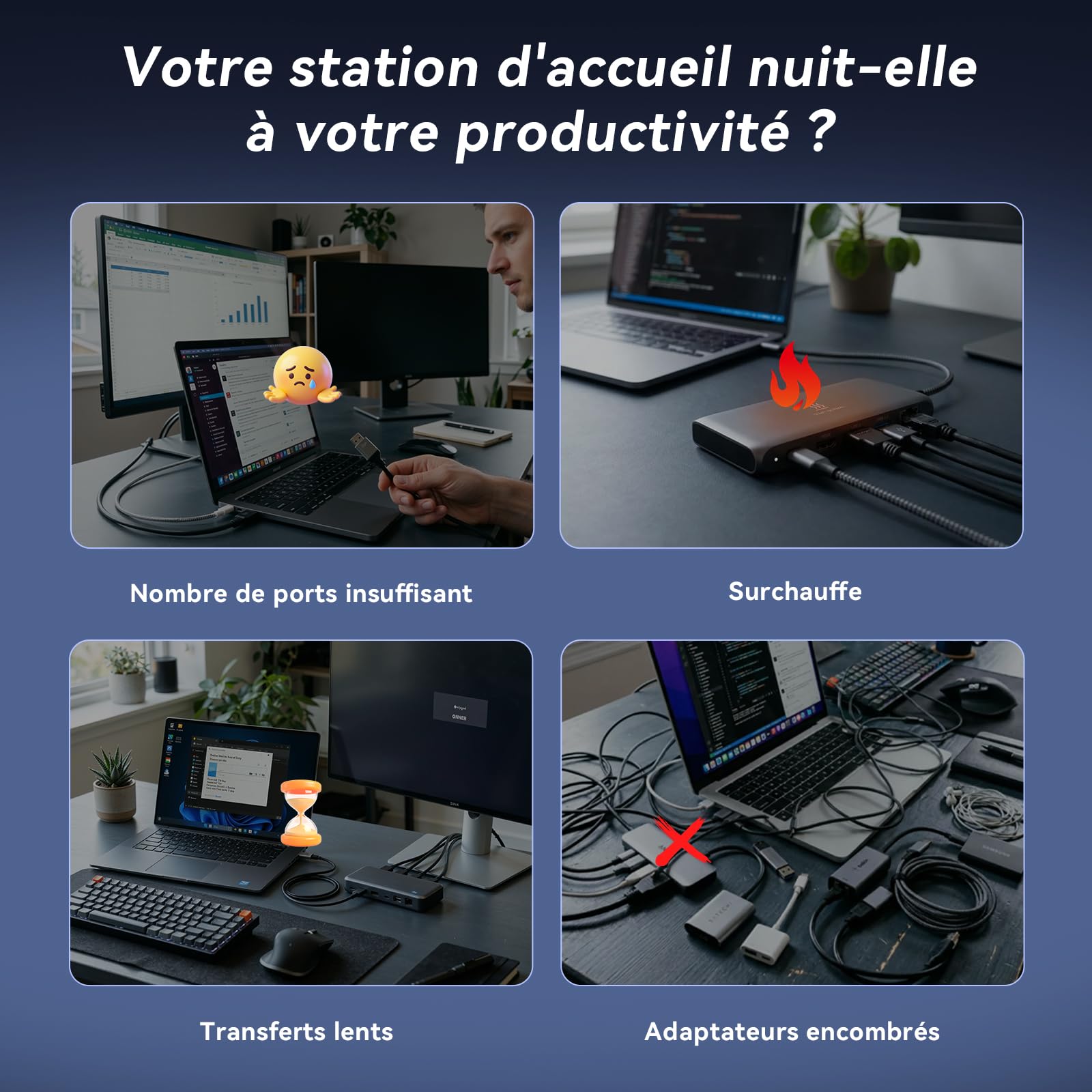 TobenONE Station d'accueil DisplayLink Triple Écran 4K et Alimentation 120W